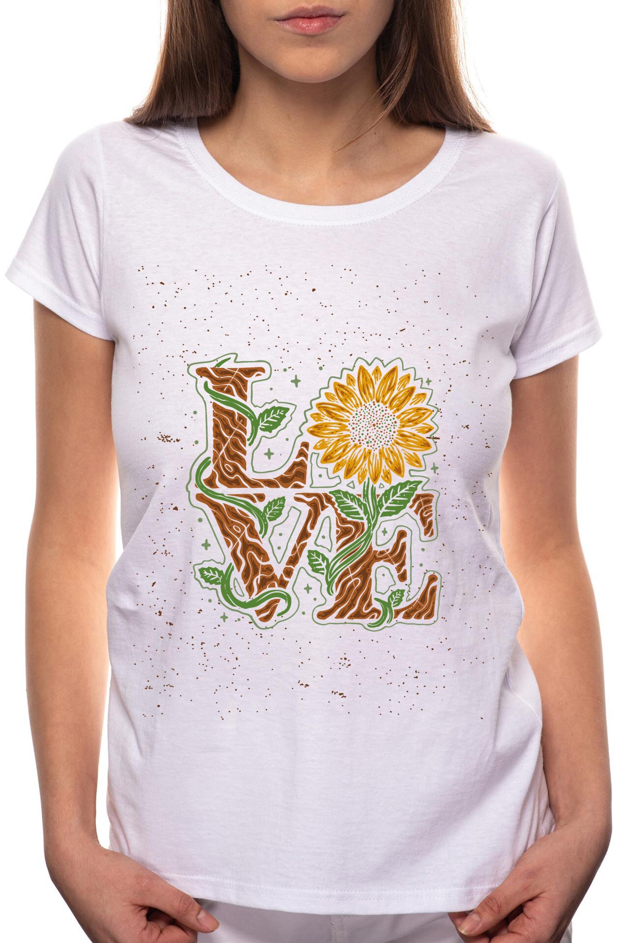Tricou dama, Love SunFlower, 100% Bumbac, B249, Alb