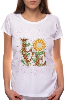 Tricou dama, Love SunFlower, 100% Bumbac, B249, Alb Tricou dama, Love SunFlower, 100% Bumbac, B249, Alb
