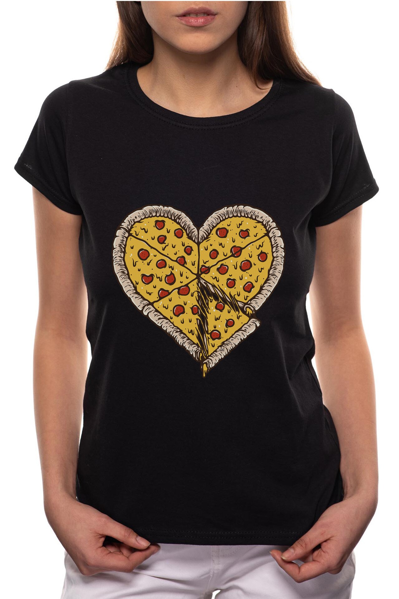 Tricou dama, Pizza Love, 100% Bumbac, P245, Negru