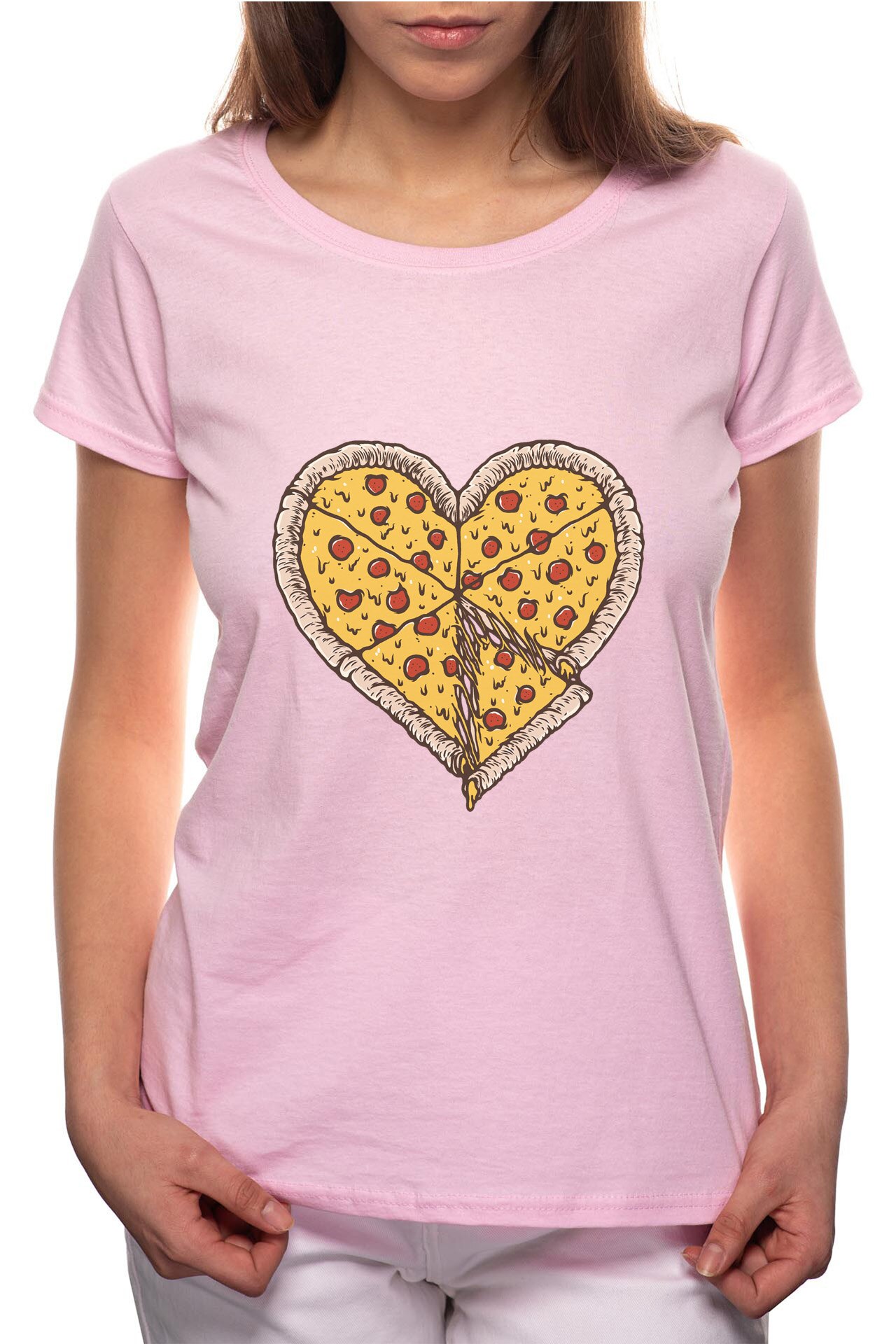 Tricou dama, Pizza Love, 100% Bumbac, P245, Roz