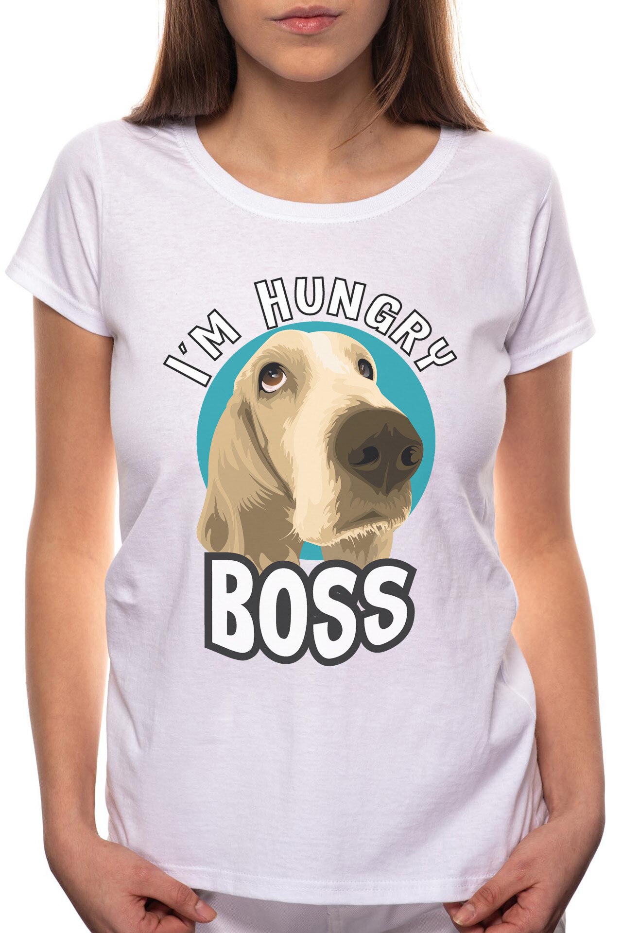 Tricou dama, I'm Hungry Boss, 100% Bumbac, W247, Alb