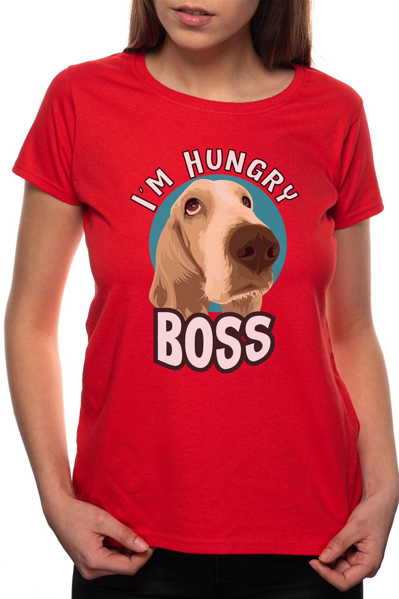 Tricou dama, I'm Hungry Boss, 100% Bumbac, W247, Rosu