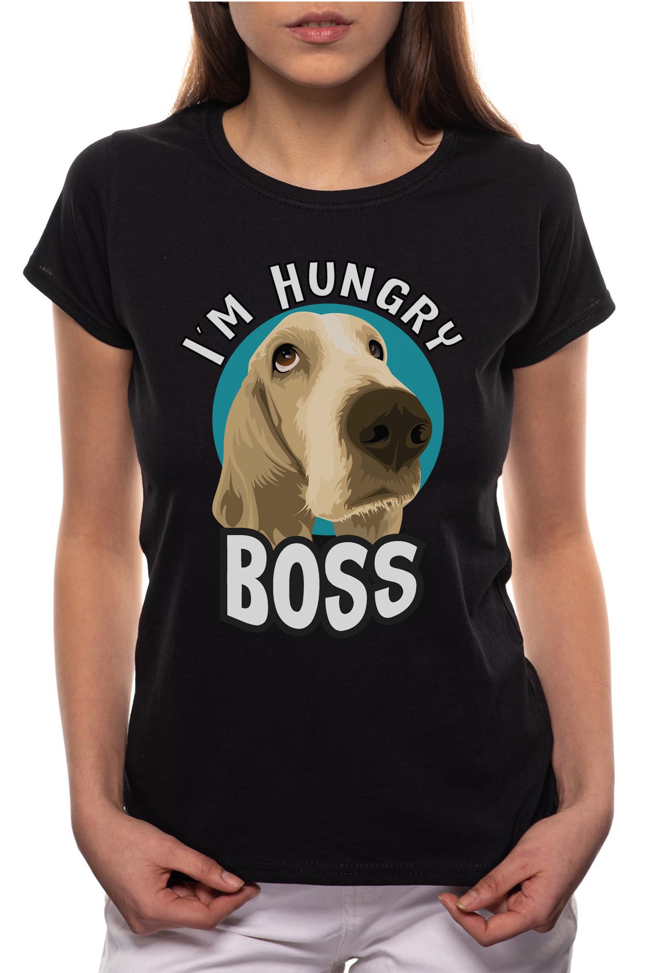 Tricou dama, I'm Hungry Boss, 100% Bumbac, W247, Negru