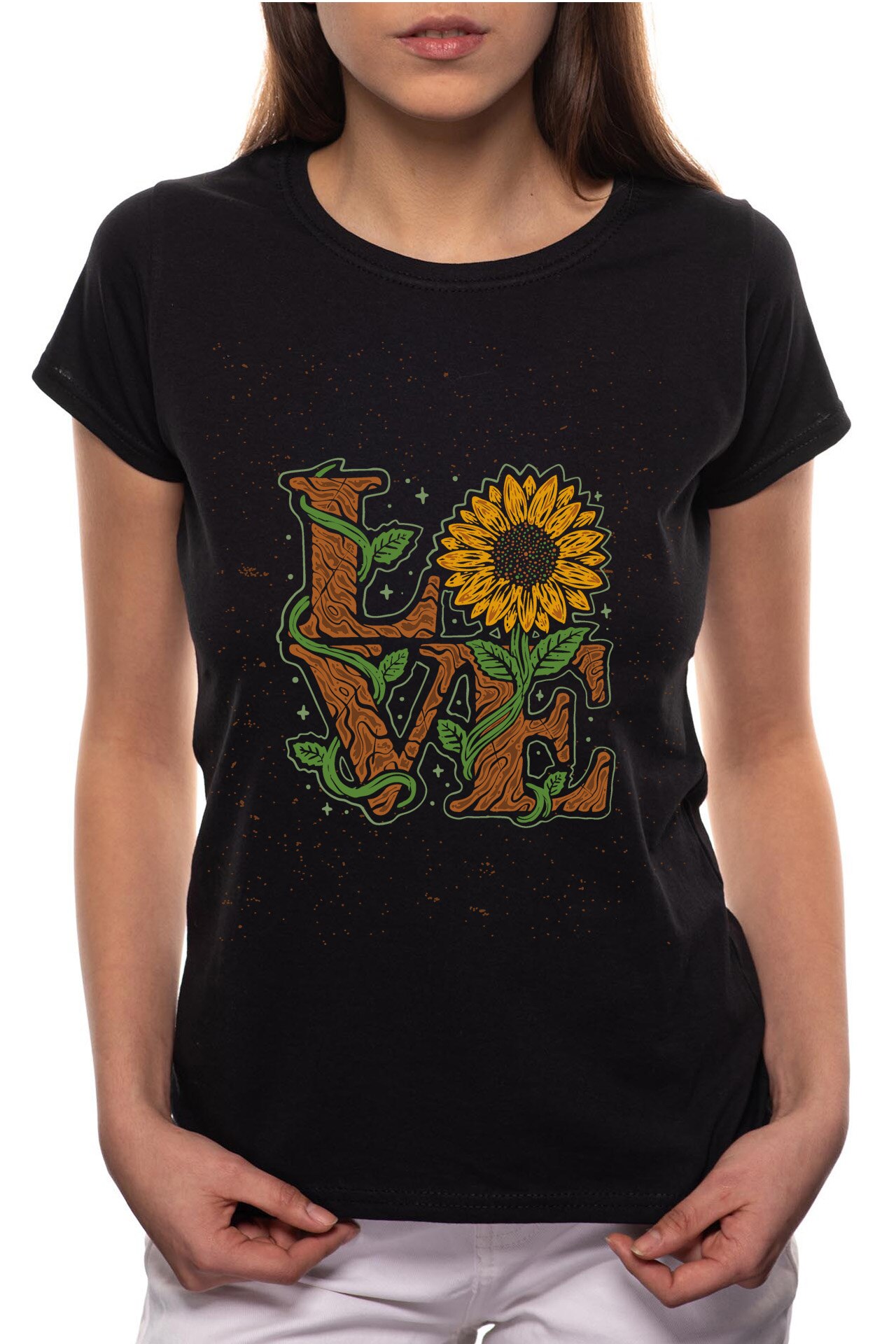 Tricou dama, Love SunFlower, 100% Bumbac, B249, Negru