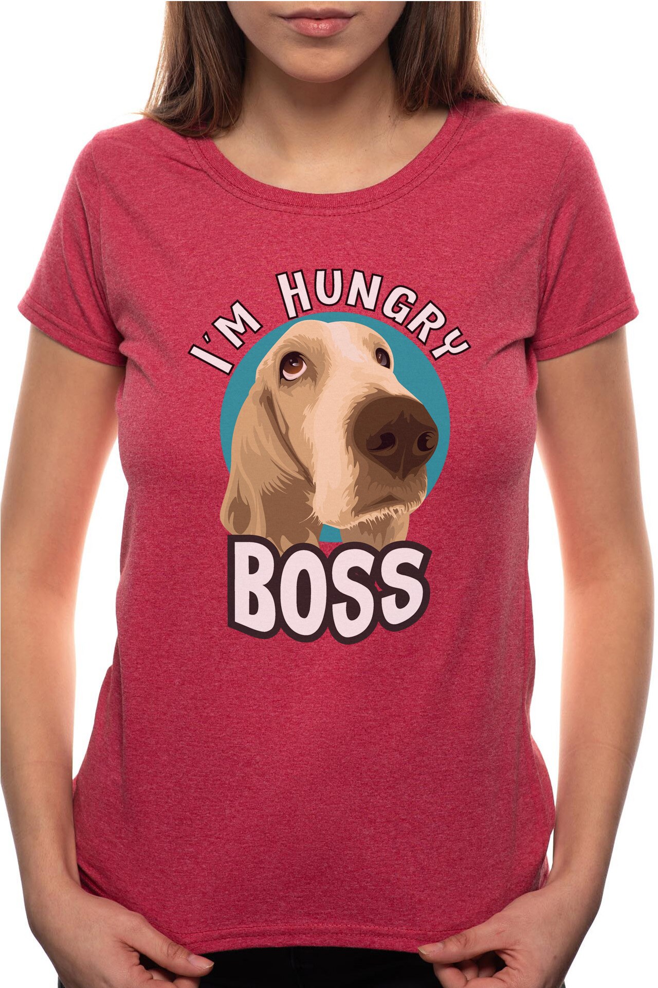 Tricou dama, I'm Hungry Boss, 100% Bumbac, W247, Rosu Bordeaux