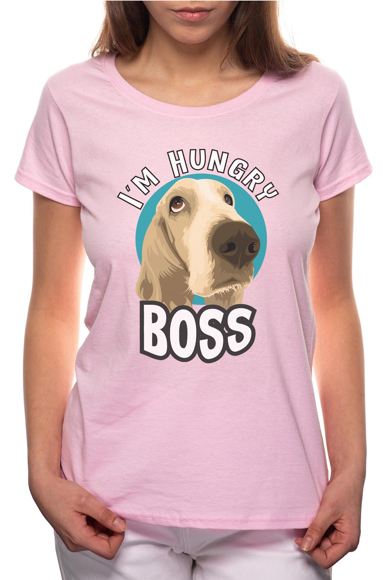 Tricou dama, I'm Hungry Boss, 100% Bumbac, W247, Roz