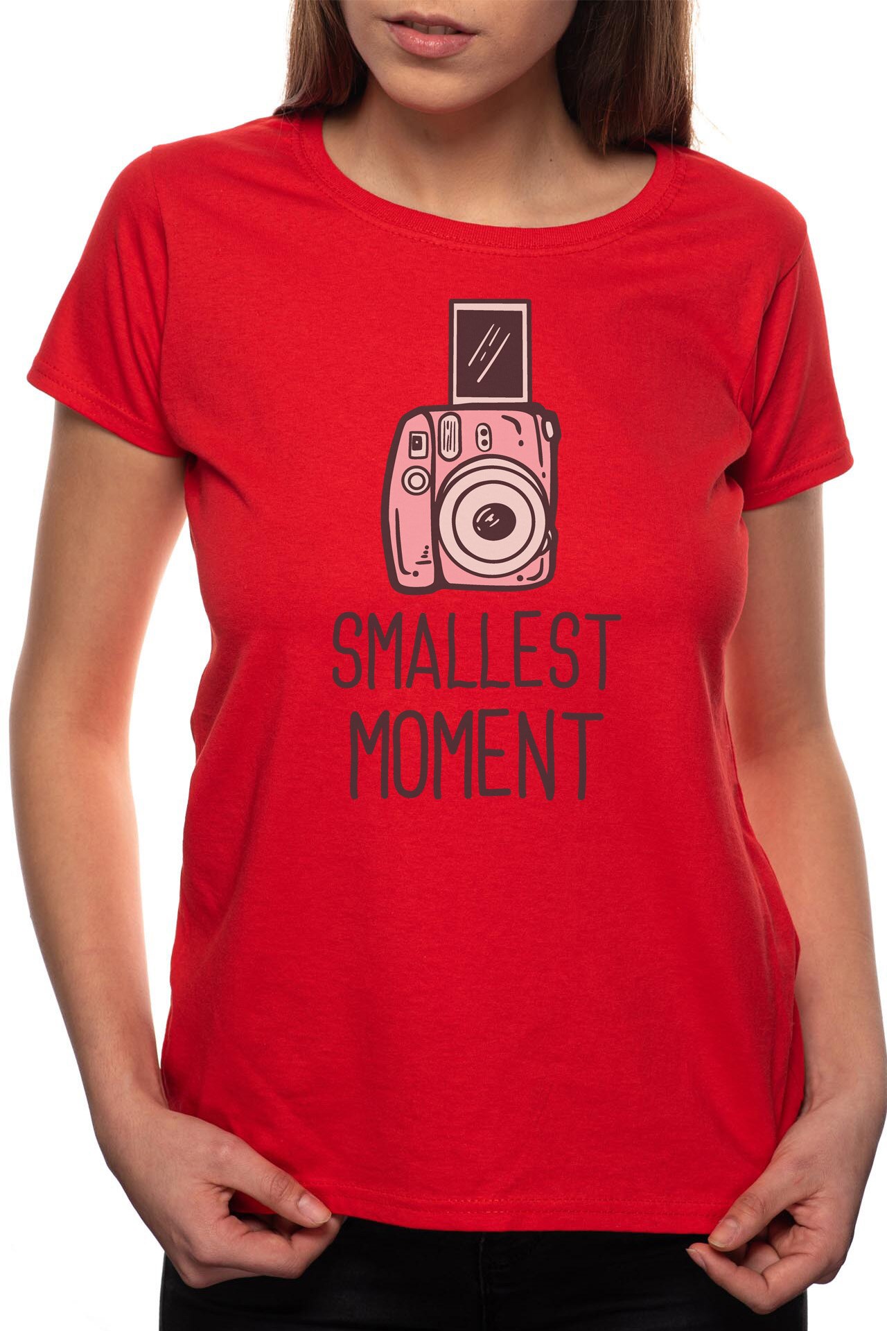 Tricou dama, Smallest Moment, 100% Bumbac, P251, Rosu