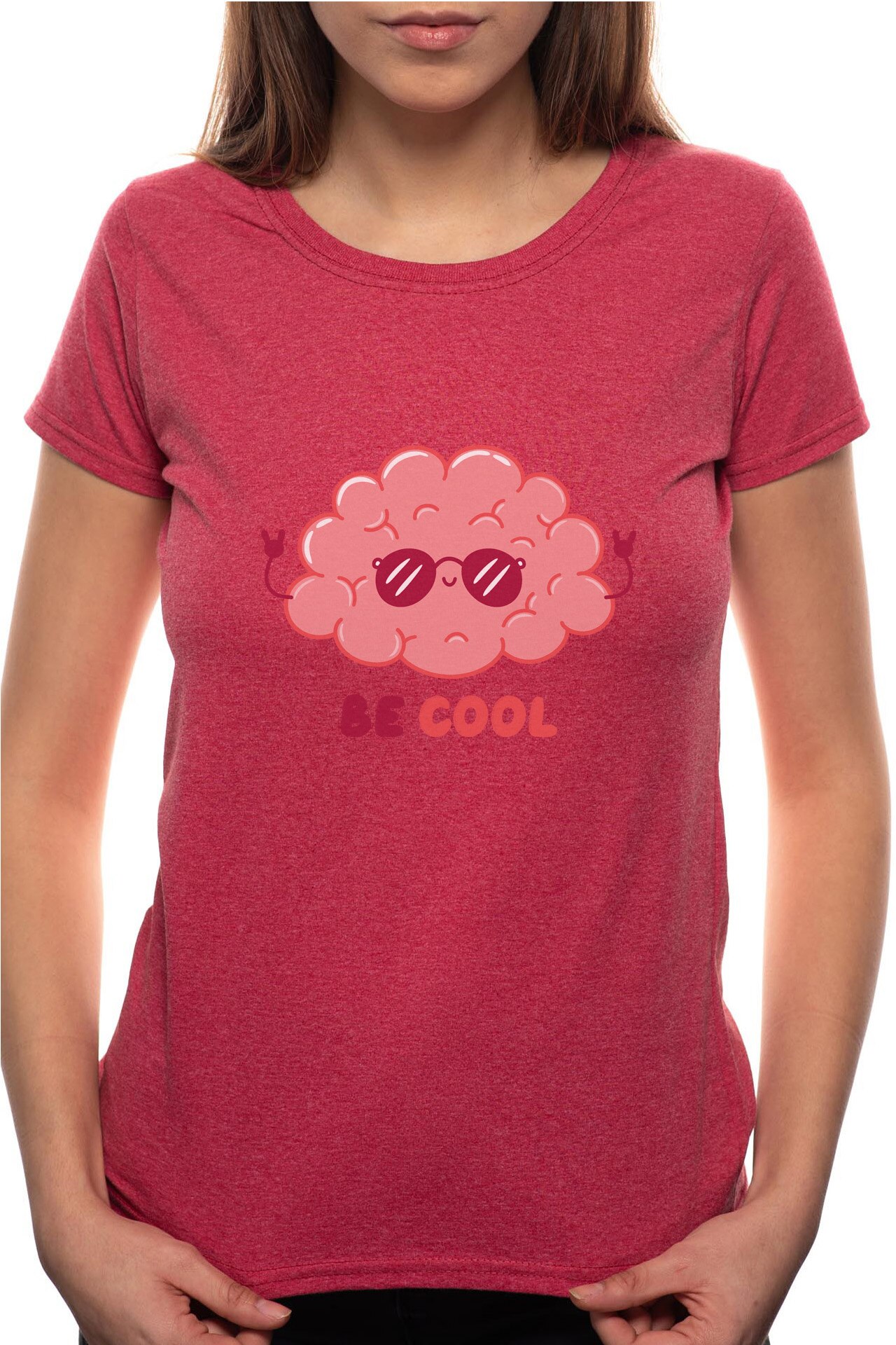 Tricou dama, Be Cool Brain, 100% Bumbac, B258, Rosu Bordeaux