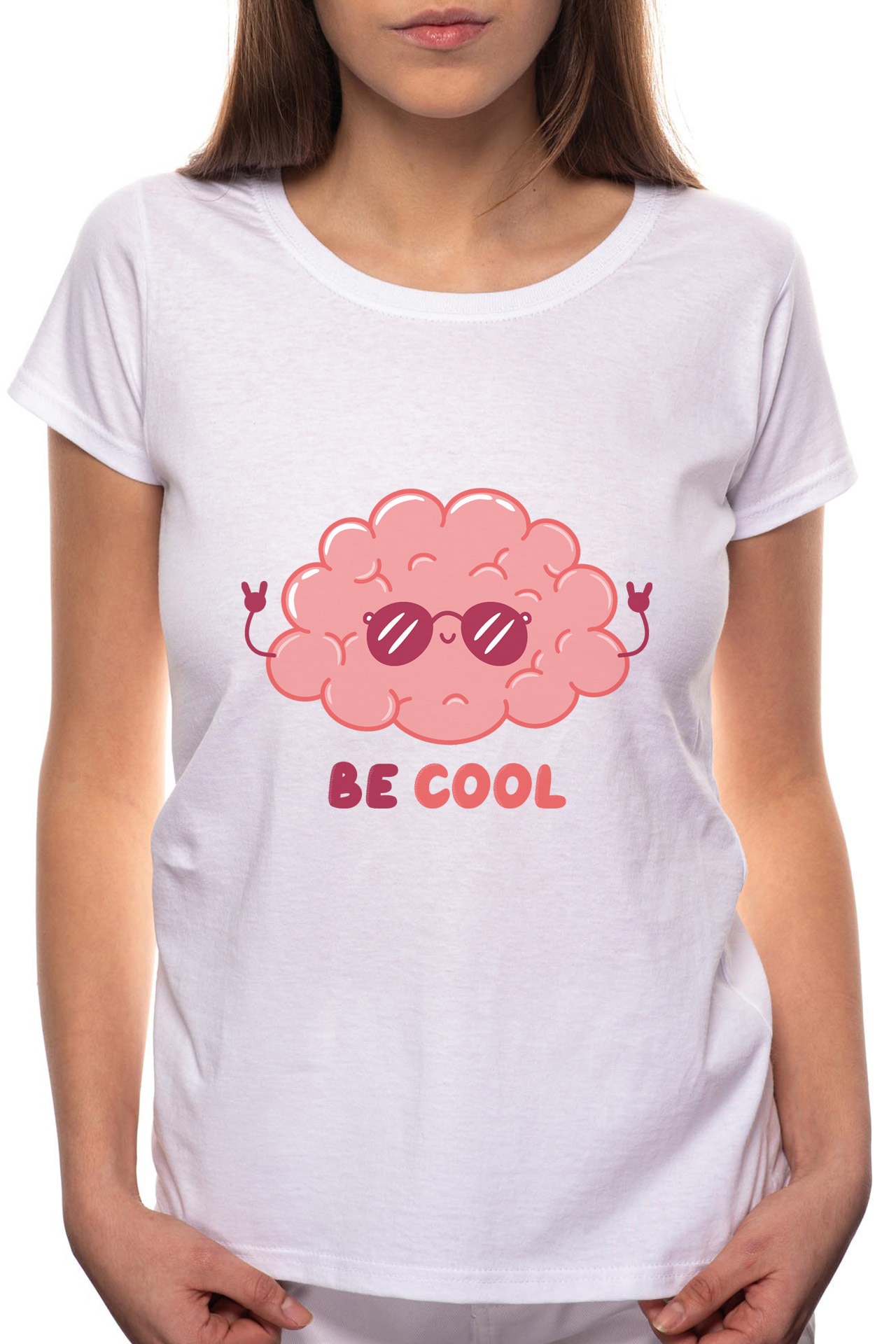 Tricou dama, Be Cool Brain, 100% Bumbac, B258, Alb