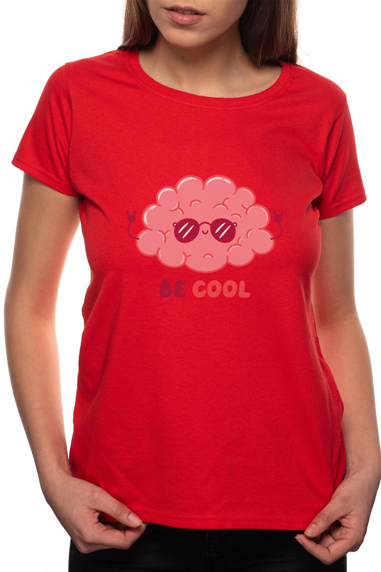 Tricou dama, Be Cool Brain, 100% Bumbac, B258, Rosu