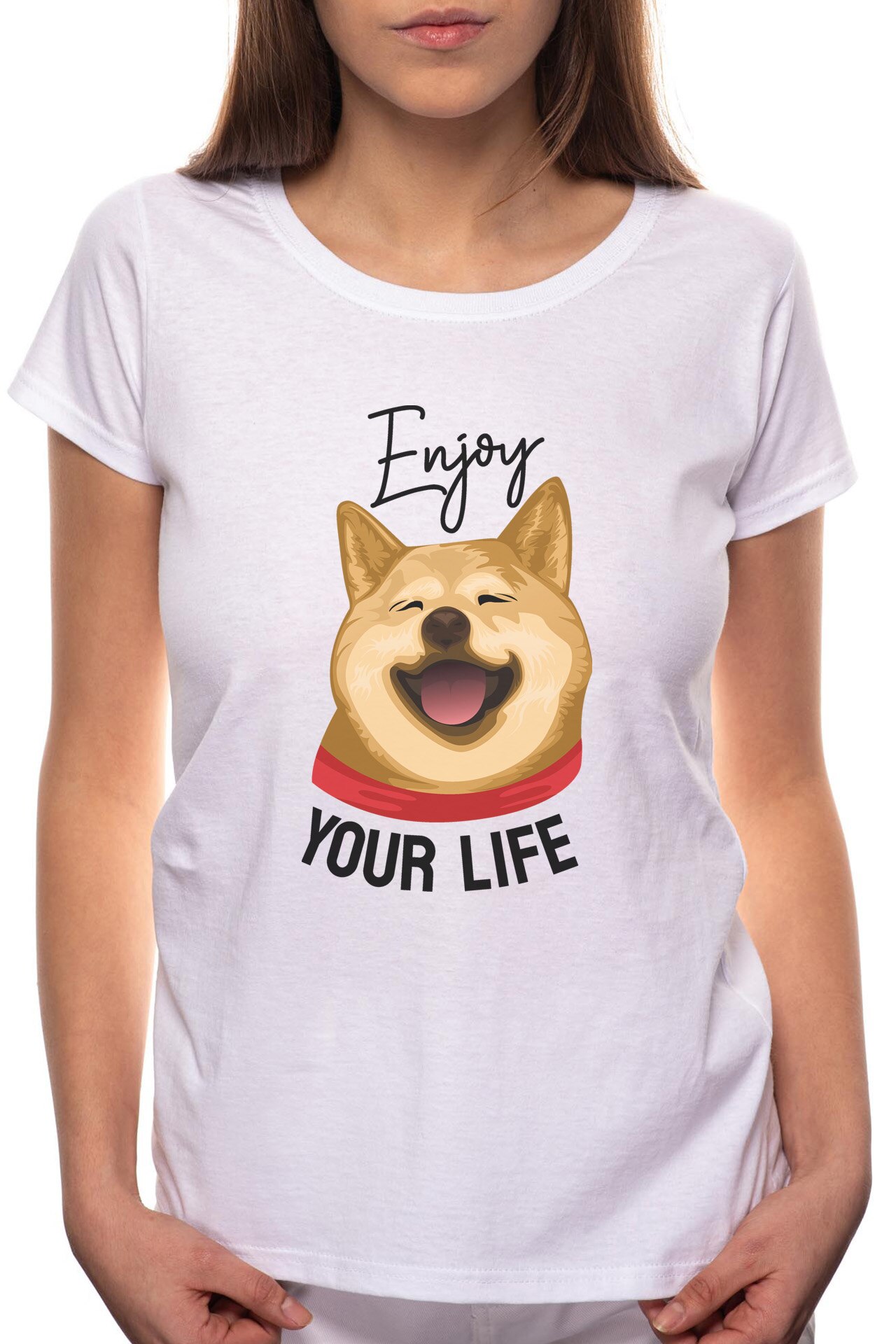 Tricou dama, Enjoy Your Life, 100% Bumbac, B261, Alb