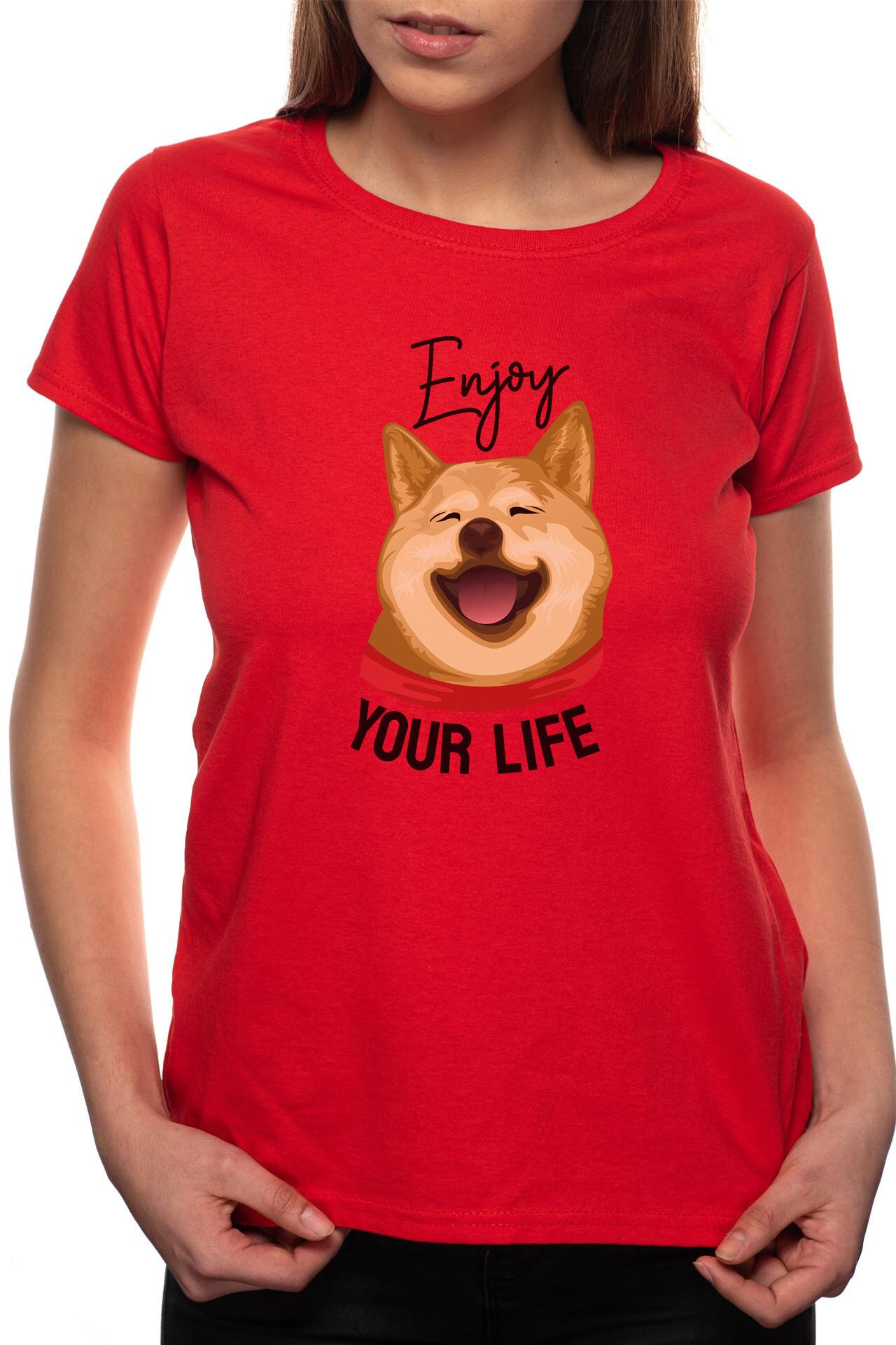 Tricou dama, Enjoy Your Life, 100% Bumbac, B261, Rosu