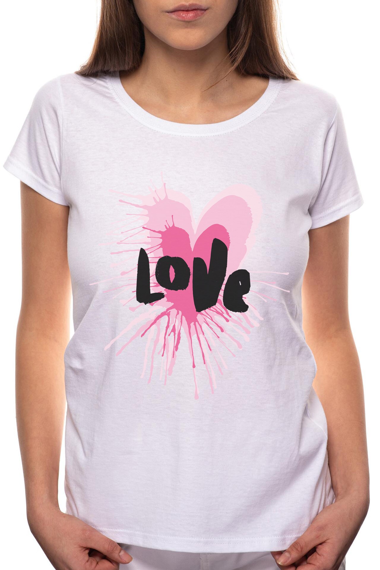 Tricou dama, Love Heart, 100% Bumbac, P264, Alb