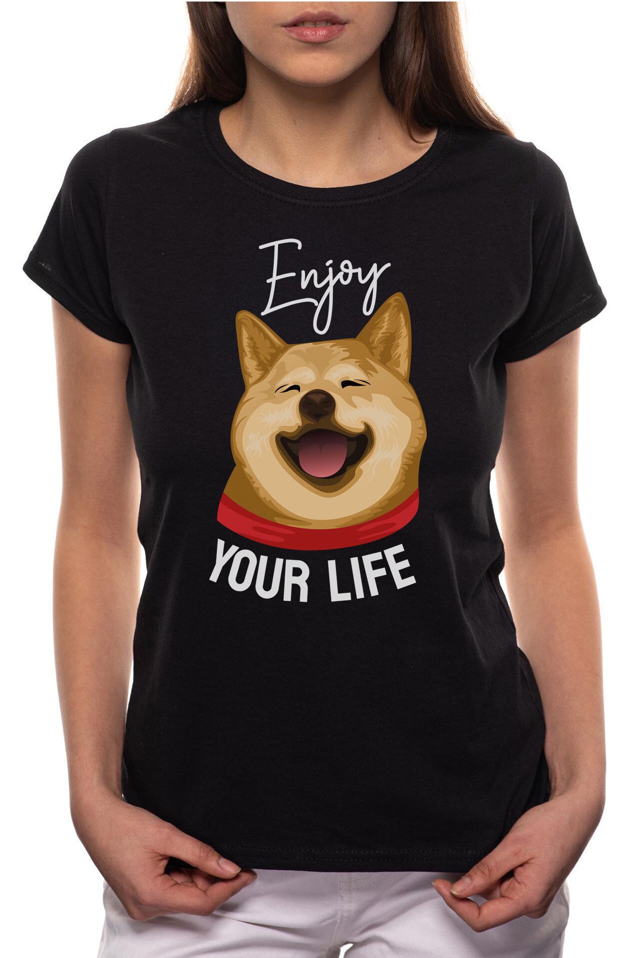 Tricou dama, Enjoy Your Life, 100% Bumbac, B261, Negru