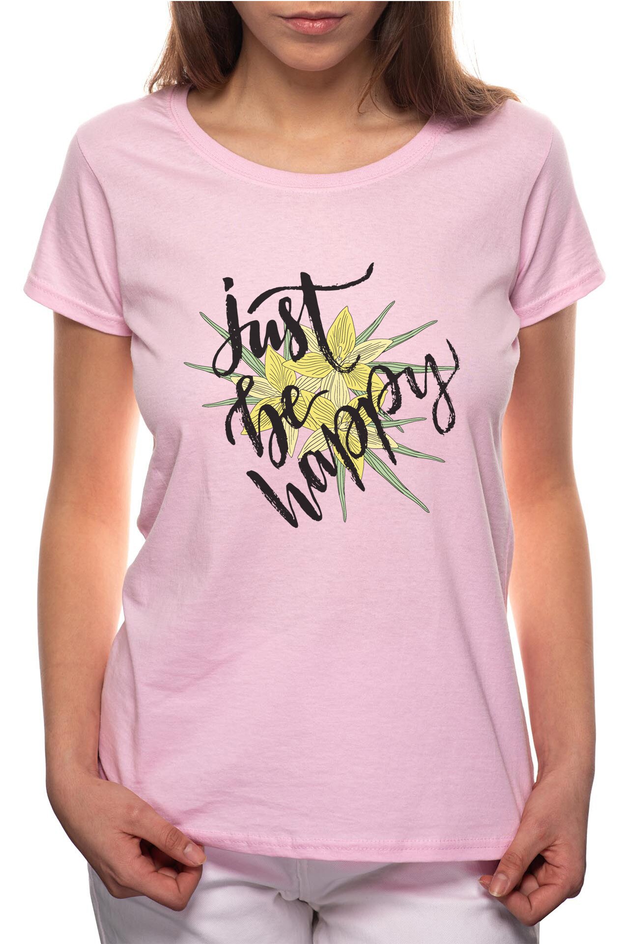 Tricou dama, Just Be Happy, 100% Bumbac, P263, Roz