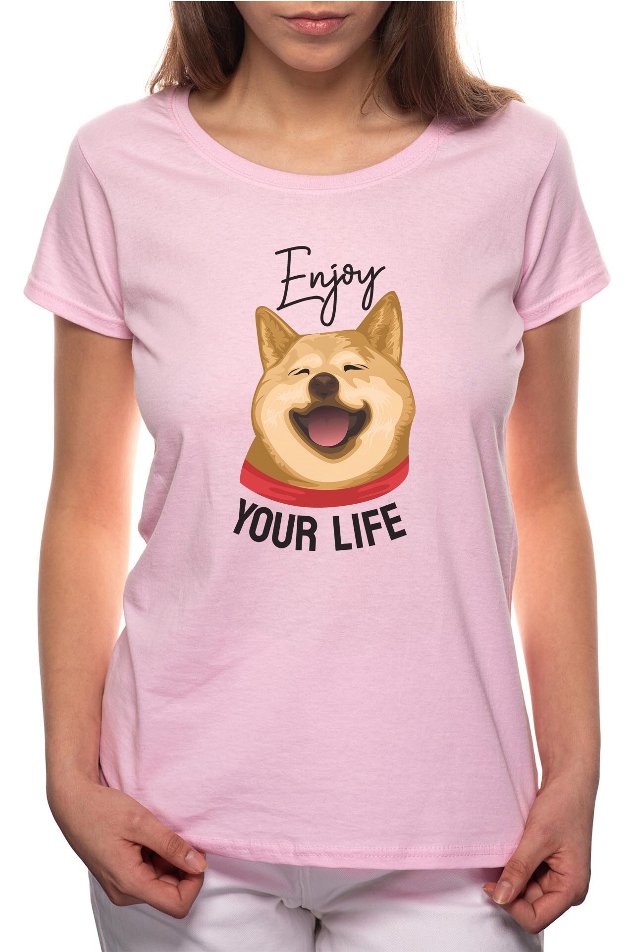 Tricou dama, Enjoy Your Life, 100% Bumbac, B261, Roz