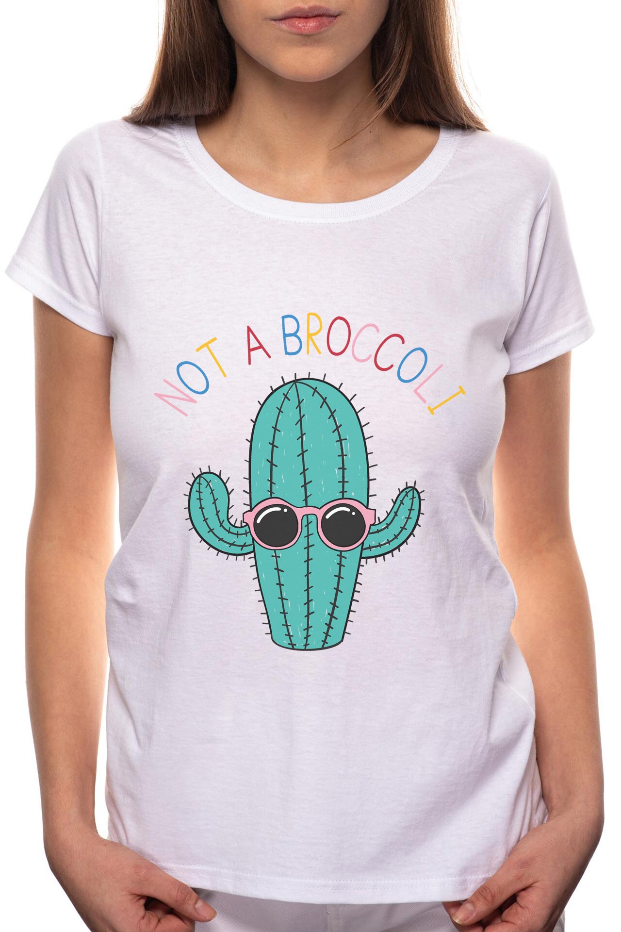Tricou dama, Not A Broccoli, 100% Bumbac, P266, Alb