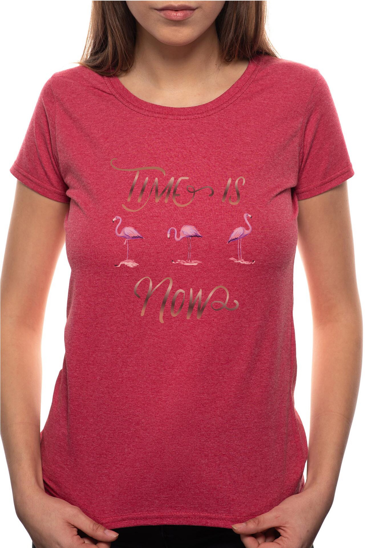 Tricou dama, Time Is Now, 100% Bumbac, BR265, Rosu Bordeaux
