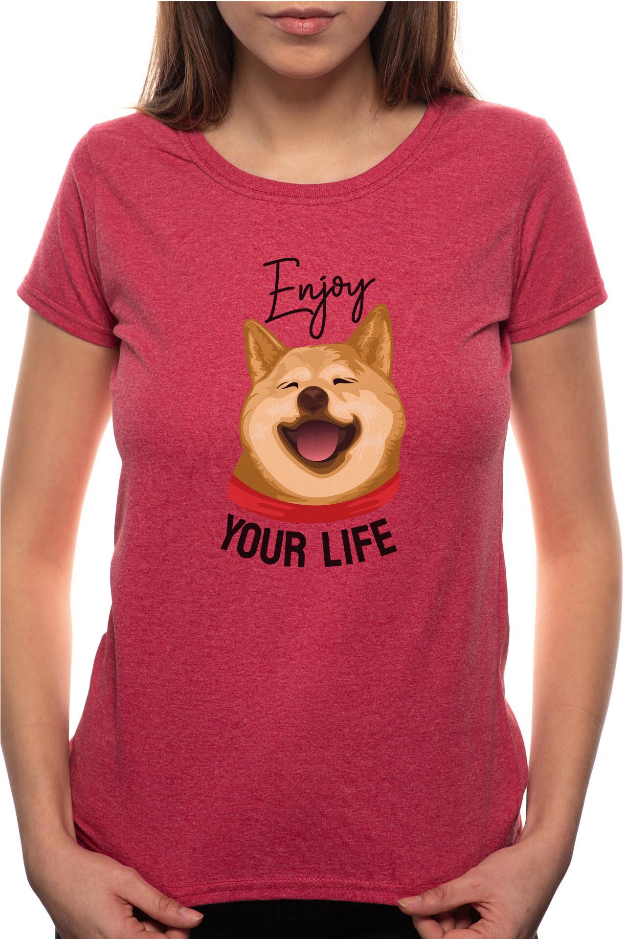 Tricou dama, Enjoy Your Life, 100% Bumbac, B261, Rosu Bordeaux