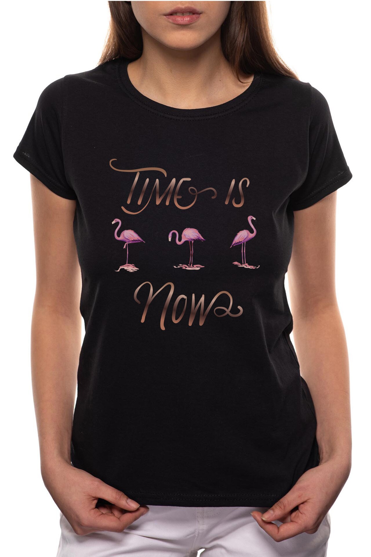 Tricou dama, Time Is Now, 100% Bumbac, BR265, Negru