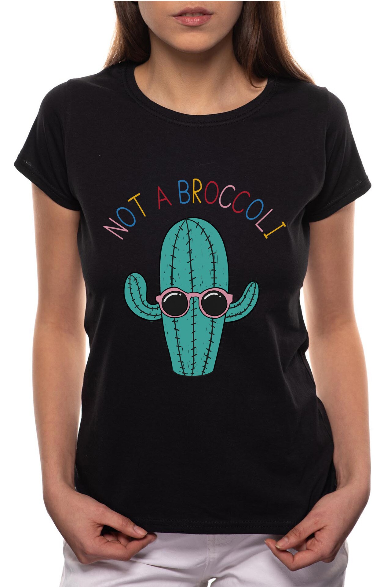 Tricou dama, Not A Broccoli, 100% Bumbac, P266, Negru