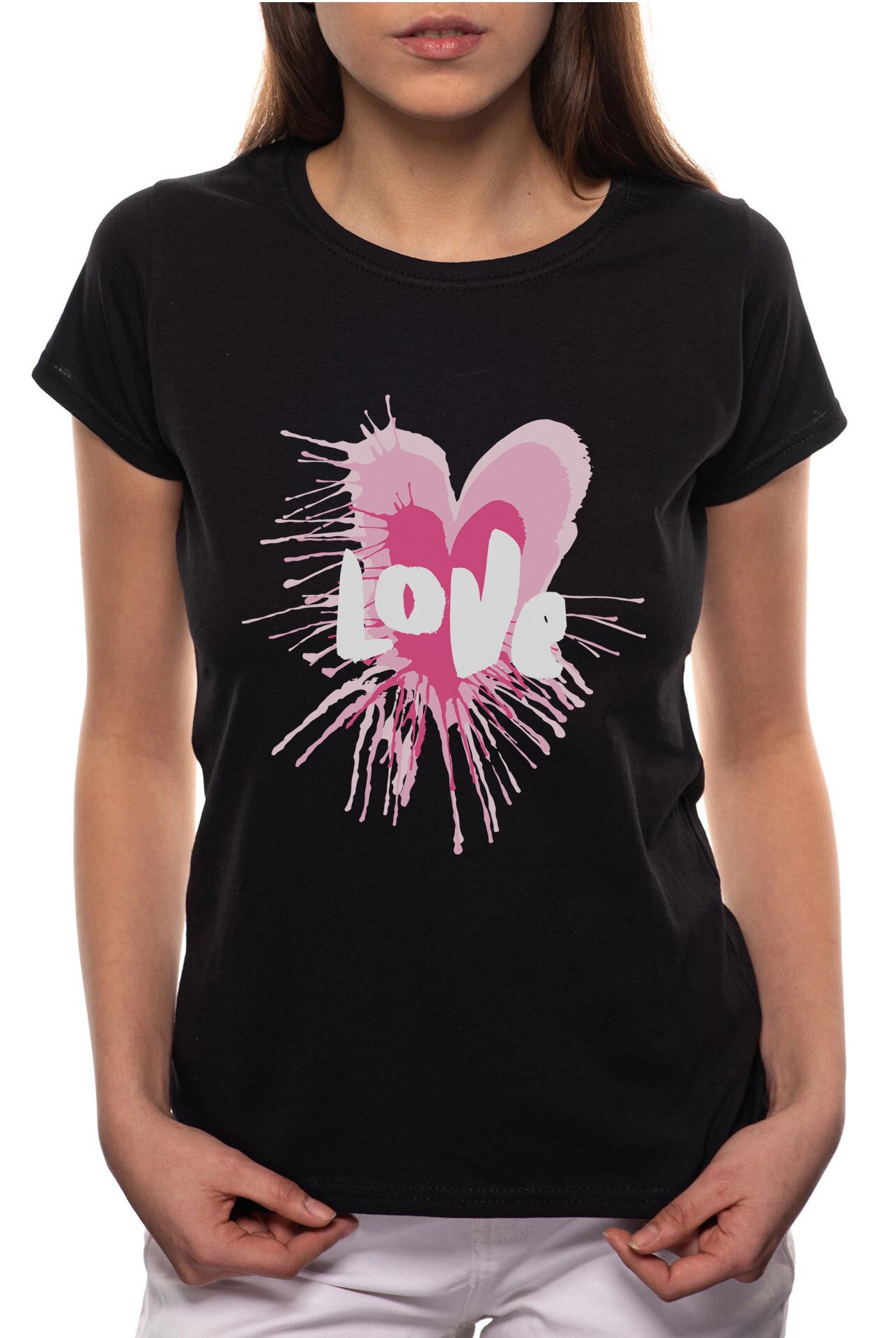 Tricou dama, Love Heart, 100% Bumbac, P264, Negru