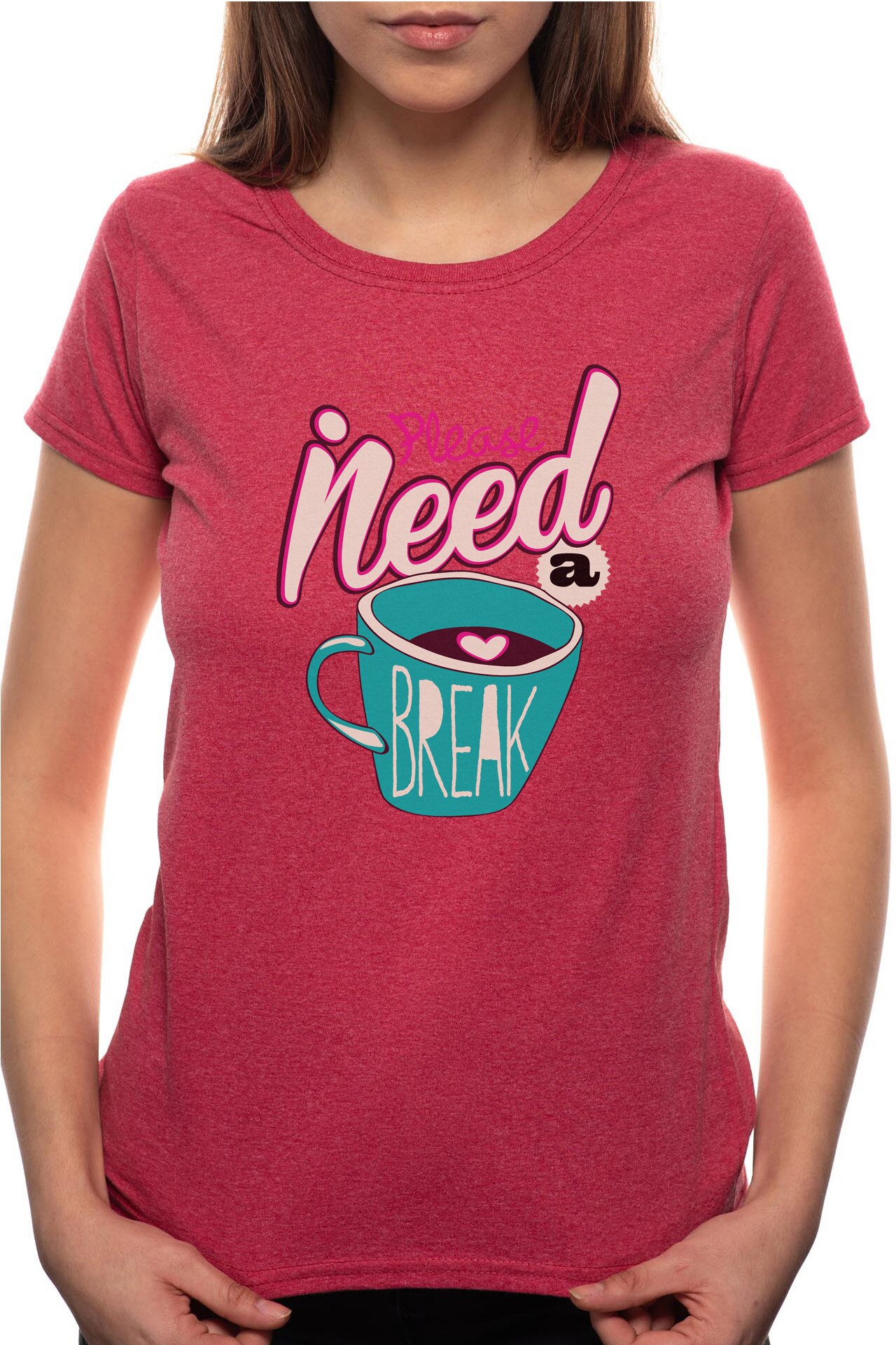 Tricou dama, I Need A Coffee Break, 100% Bumbac, W269, Rosu Bordeaux