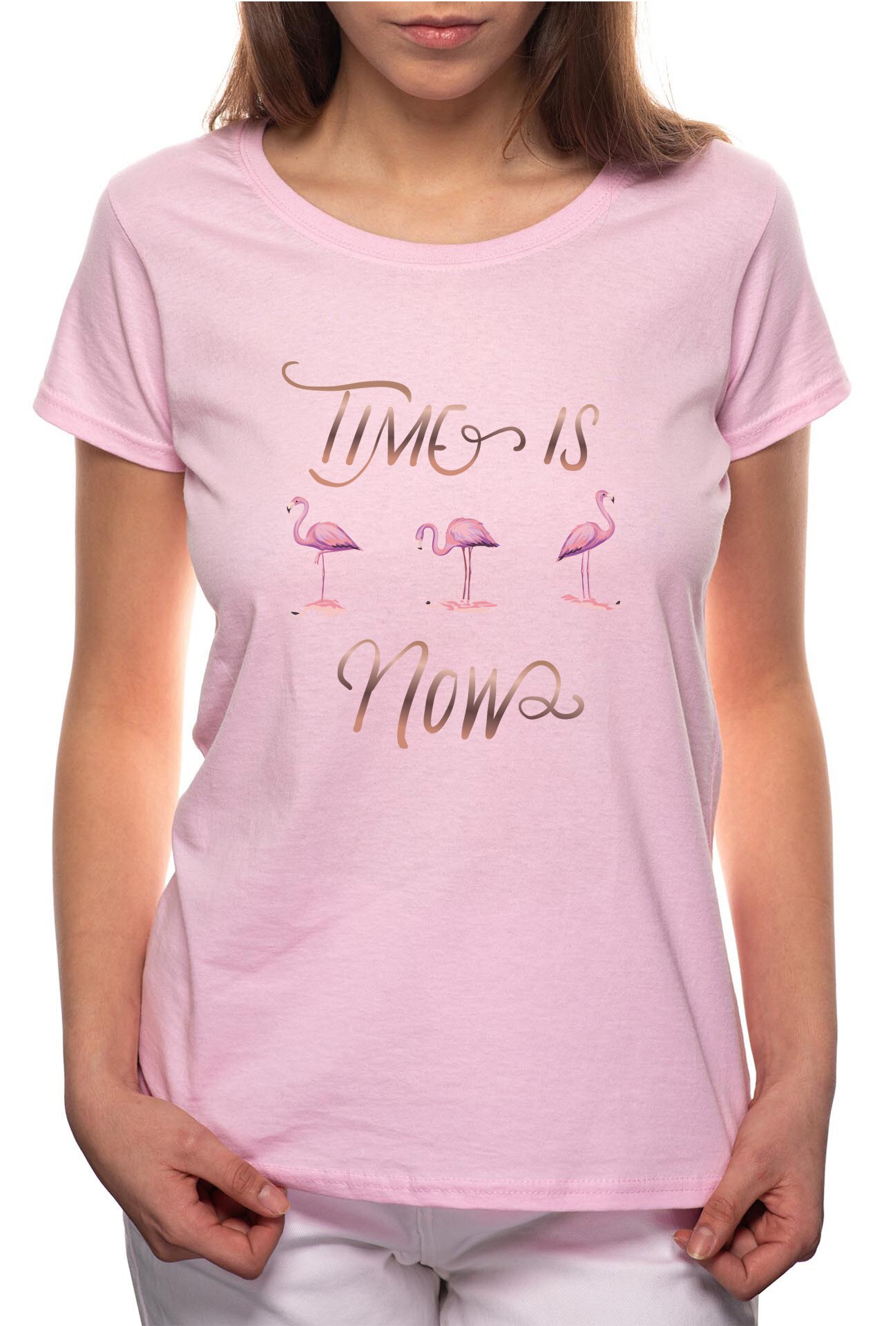 Tricou dama, Time Is Now, 100% Bumbac, BR265, Roz