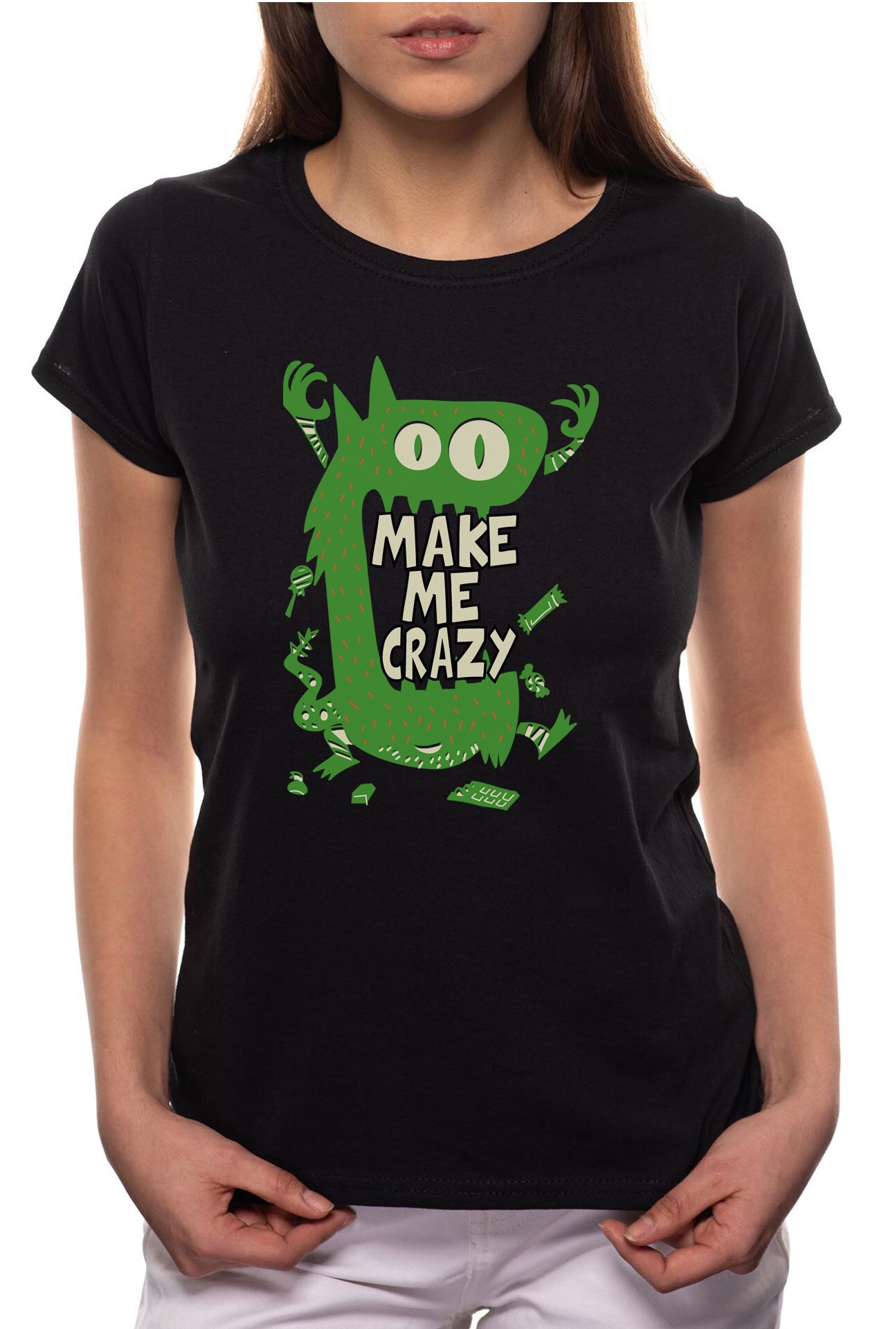 Tricou dama, Make Me Crazy, 100% Bumbac, P270, Negru