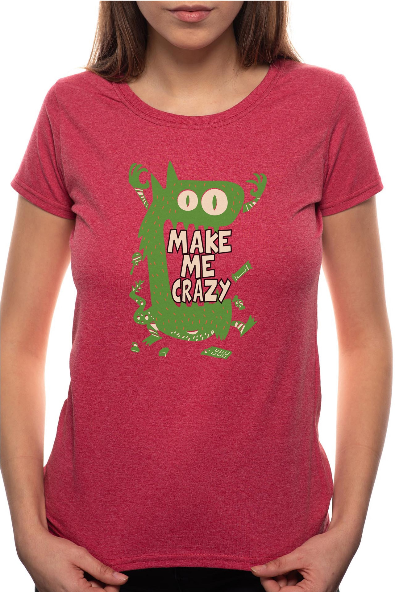 Tricou dama, Make Me Crazy, 100% Bumbac, P270, Rosu Bordeaux