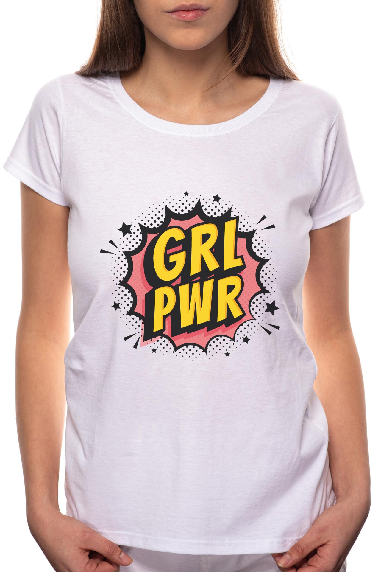 Tricou dama, Girl Power, 100% Bumbac, W271, Alb