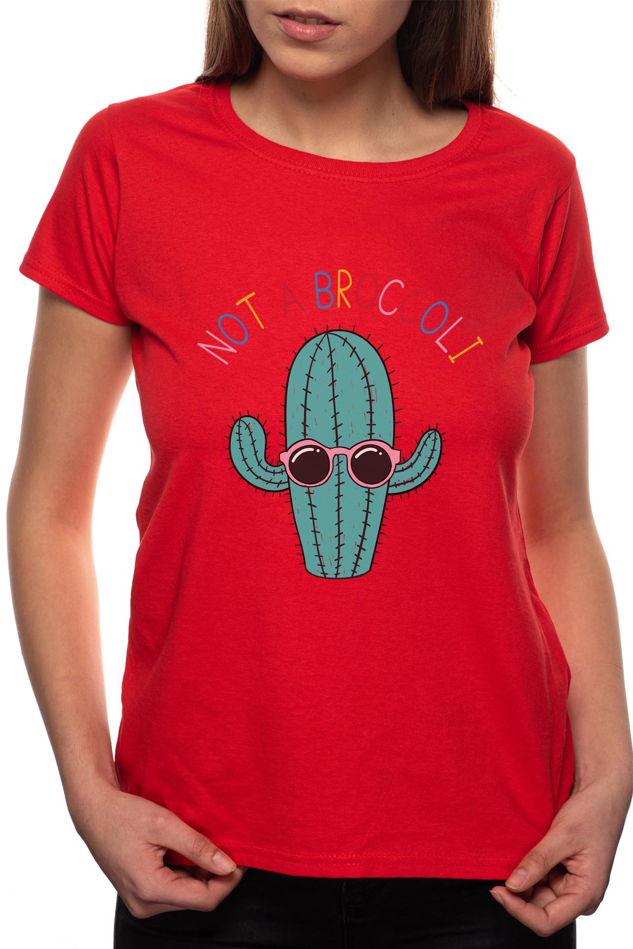 Tricou dama, Not A Broccoli, 100% Bumbac, P266, Rosu