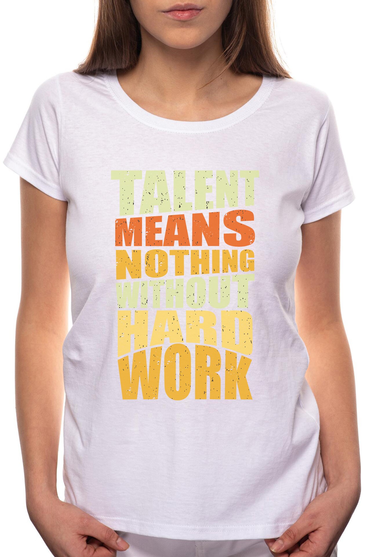 Tricou dama, Hard Work, 100% Bumbac, B272, Alb