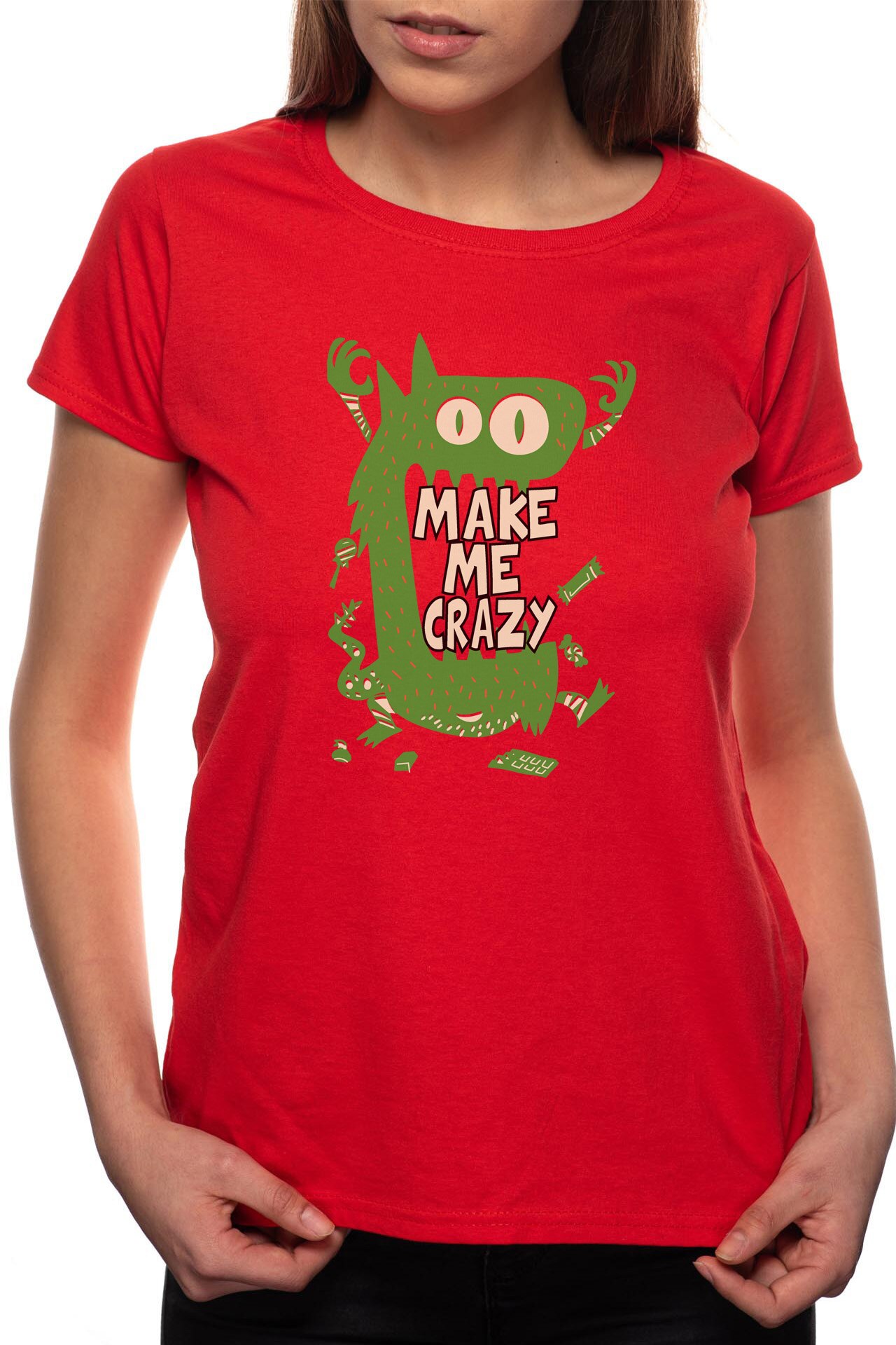 Tricou dama, Make Me Crazy, 100% Bumbac, P270, Rosu
