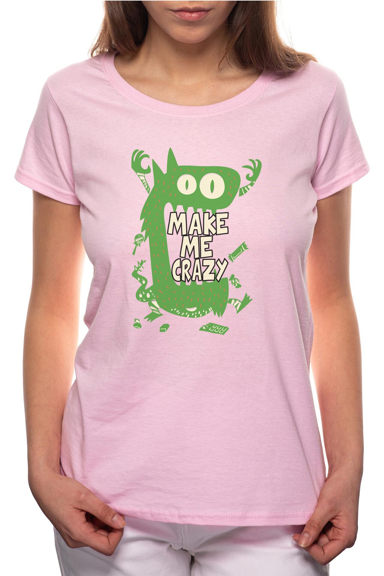 Tricou dama, Make Me Crazy, 100% Bumbac, P270, Roz