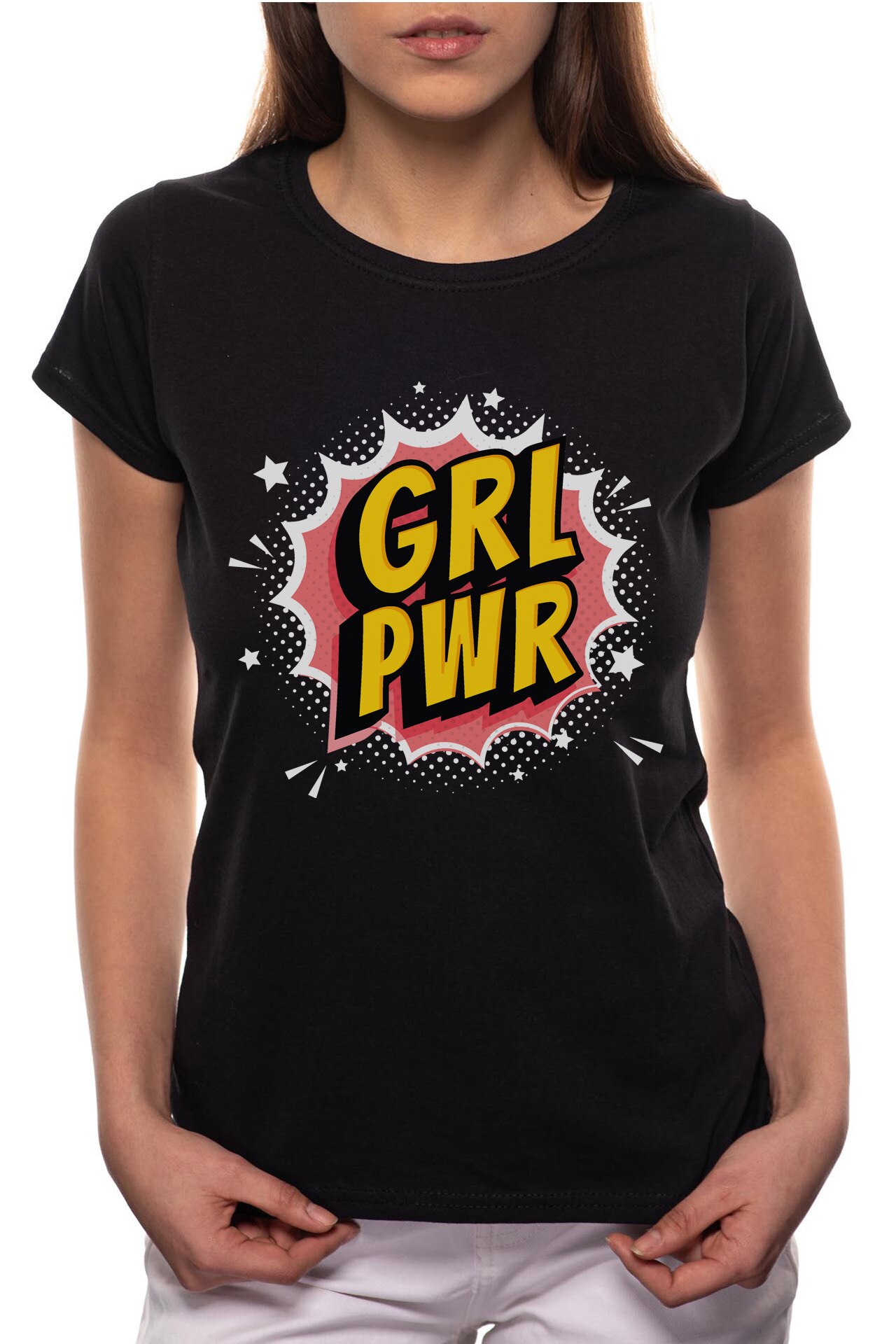 Tricou dama, Girl Power, 100% Bumbac, W271, Negru