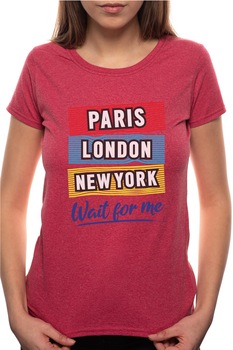 Tricou dama, Paris London New York, 100% Bumbac, R273, Rosu Bordeaux Tricou dama, Paris London New York, 100% Bumbac, R273, Rosu Bordeaux