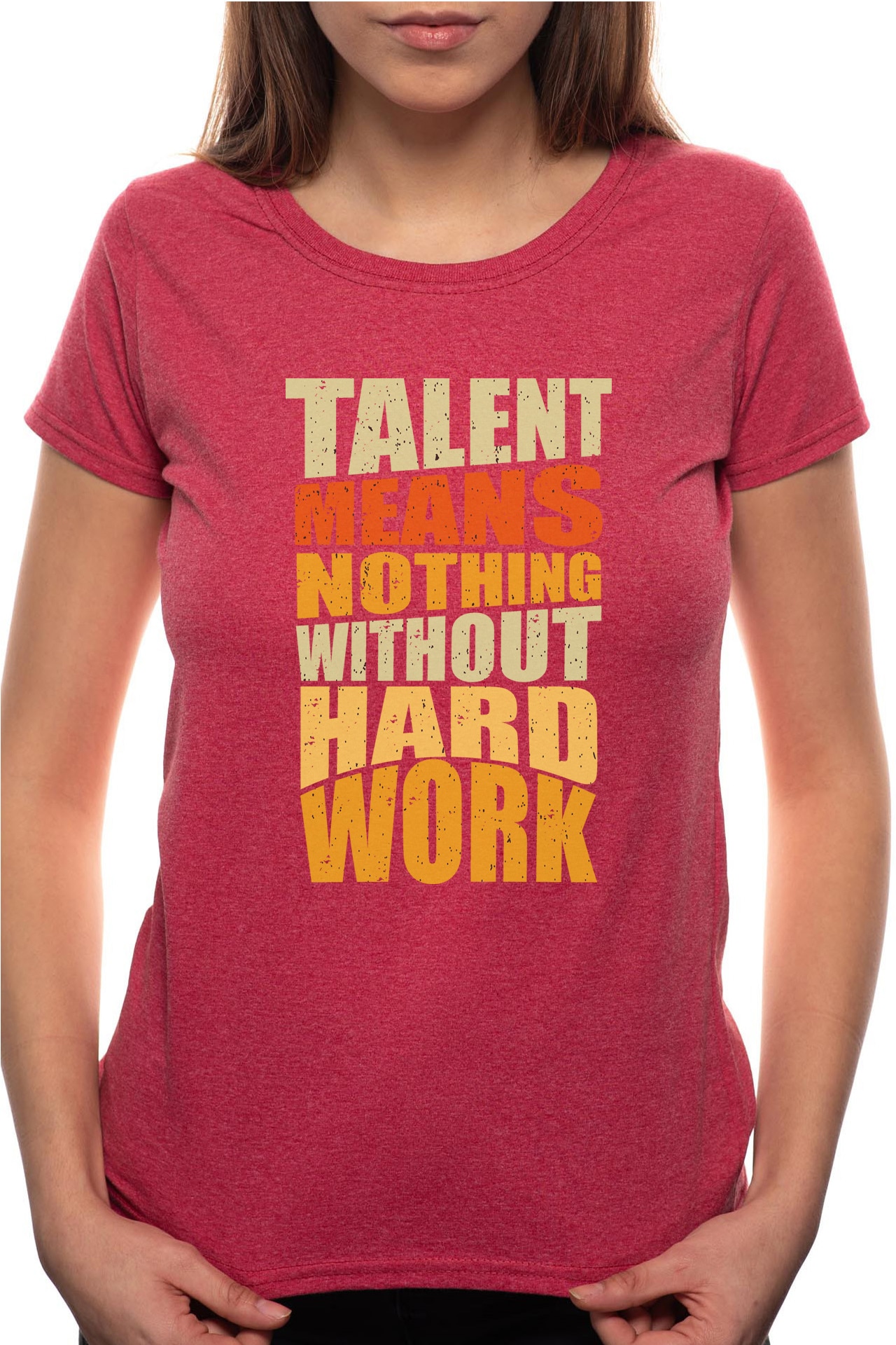 Tricou dama, Hard Work, 100% Bumbac, B272, Rosu Bordeaux