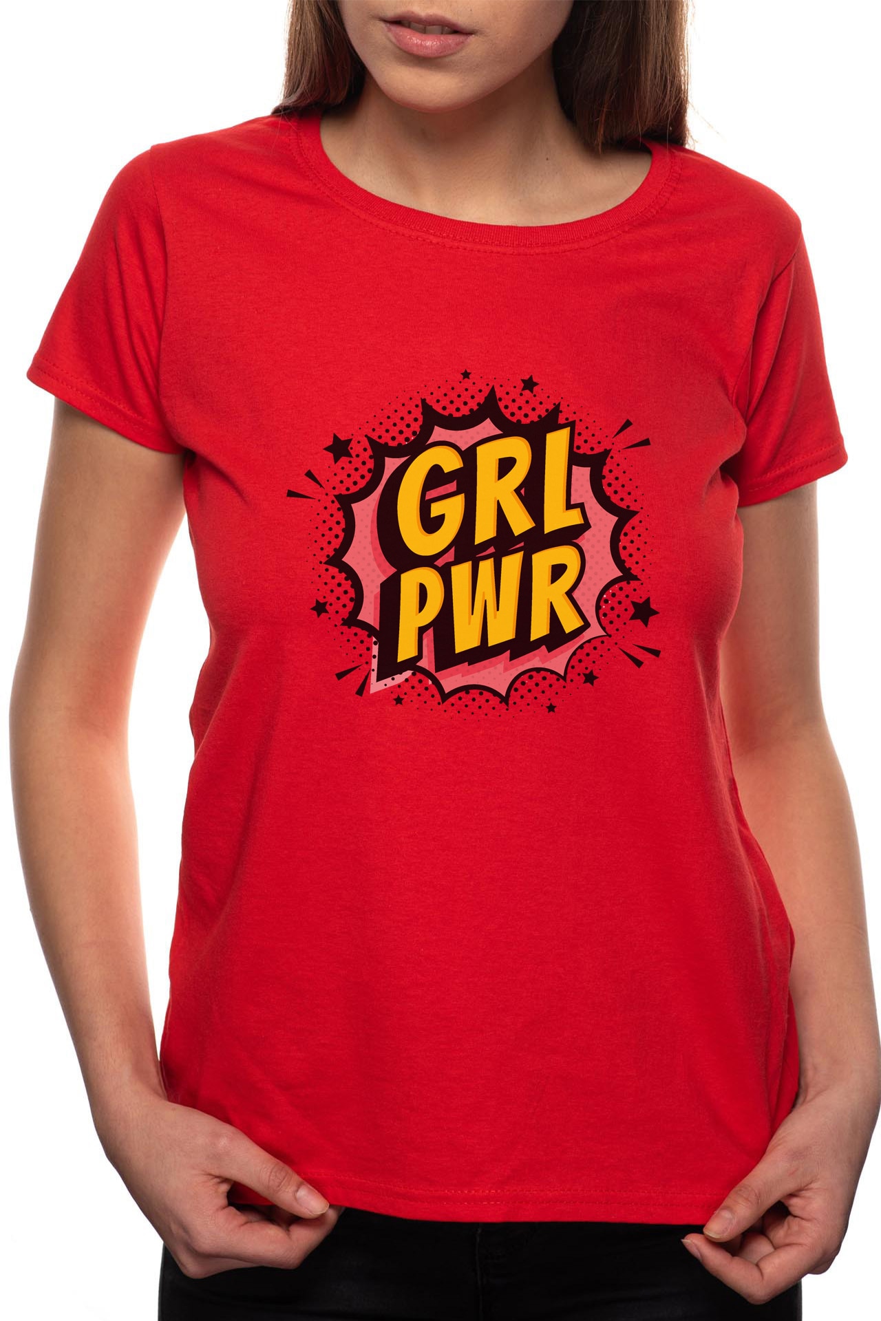 Tricou dama, Girl Power, 100% Bumbac, W271, Rosu