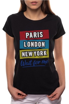 Tricou dama, Paris London New York, 100% Bumbac, R273, Negru Tricou dama, Paris London New York, 100% Bumbac, R273, Negru