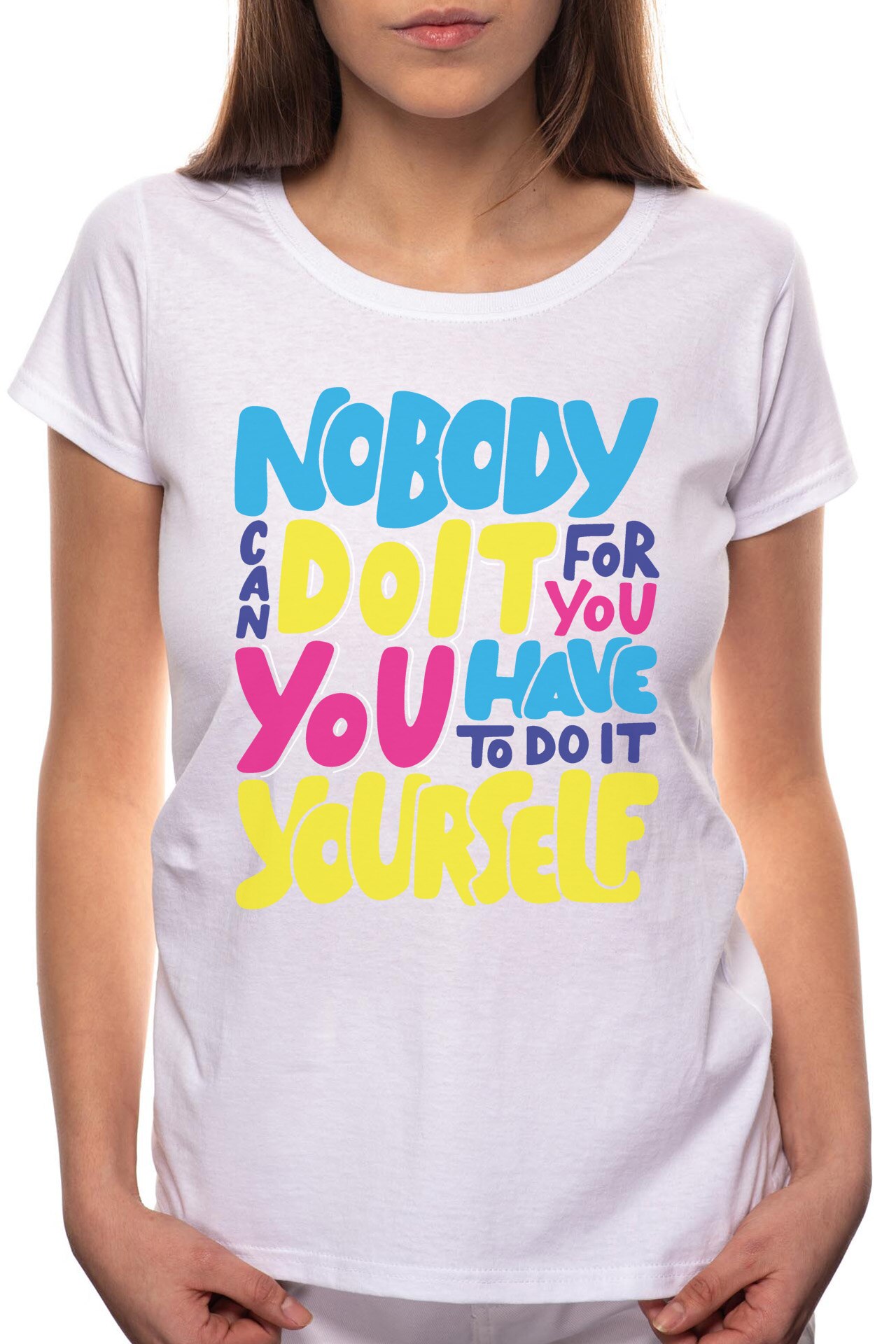 Tricou dama, Do It Yourself, 100% Bumbac, R274, Alb