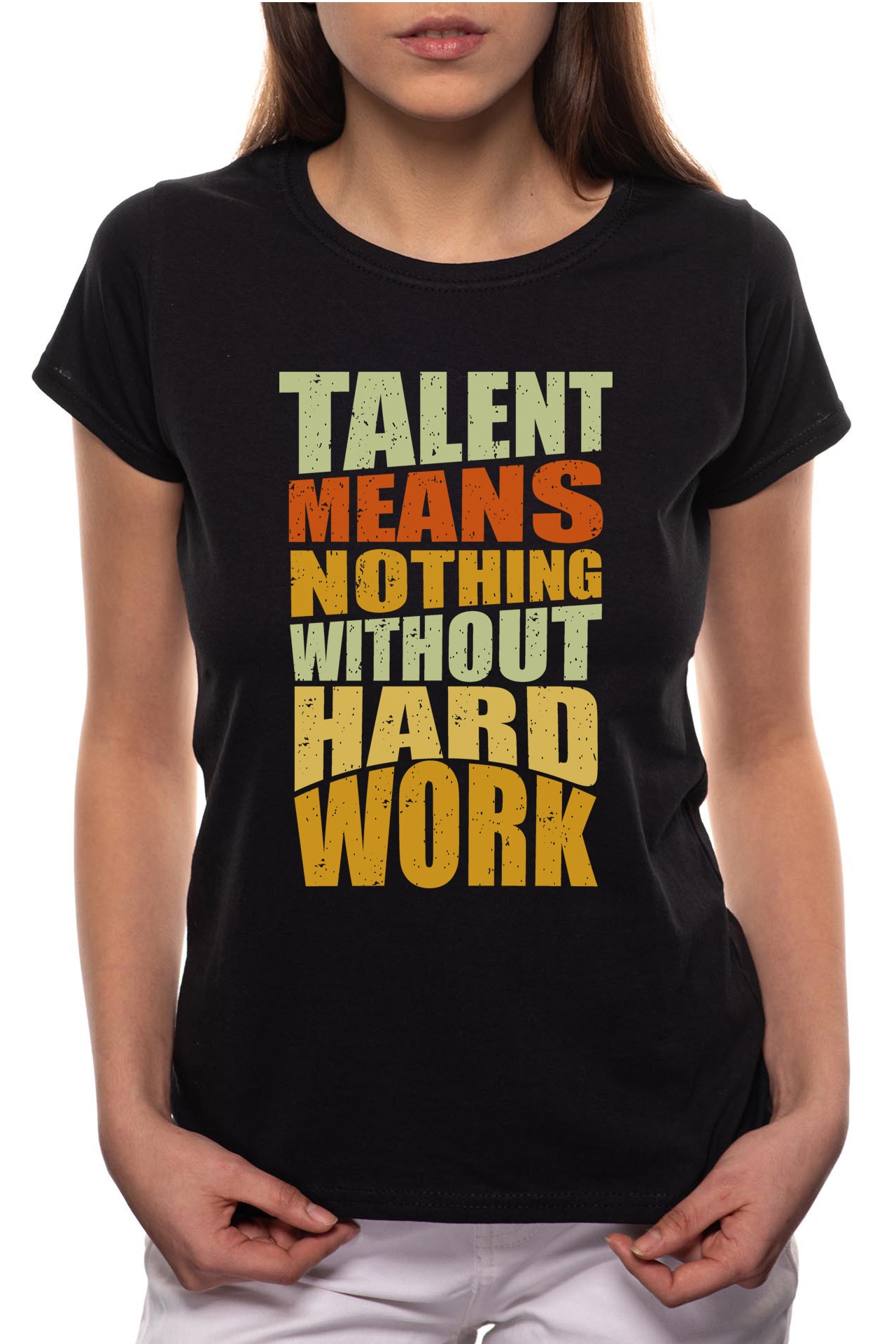 Tricou dama, Hard Work, 100% Bumbac, B272, Negru