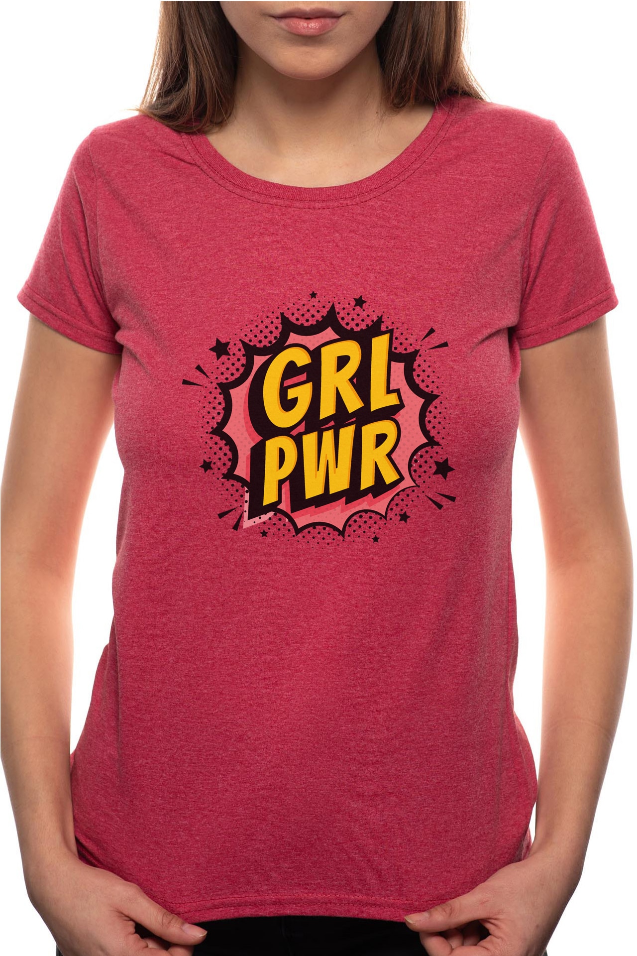 Tricou dama, Girl Power, 100% Bumbac, W271, Rosu Bordeaux