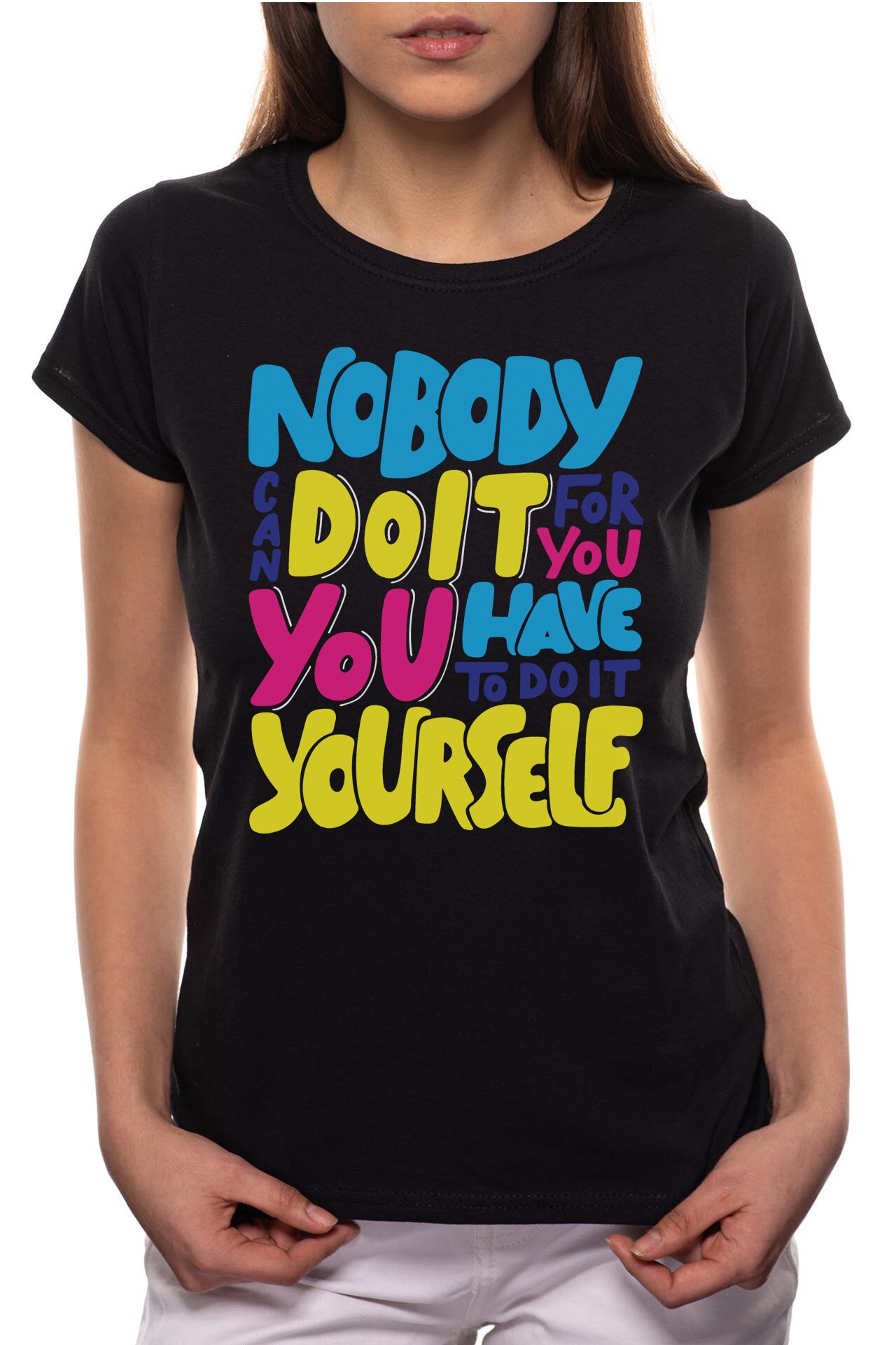 Tricou dama, Do It Yourself, 100% Bumbac, R274, Negru