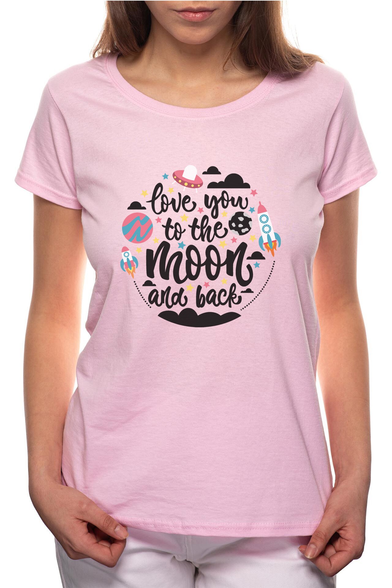Tricou dama, To The Moon And Back, 100% Bumbac, BR278, Roz
