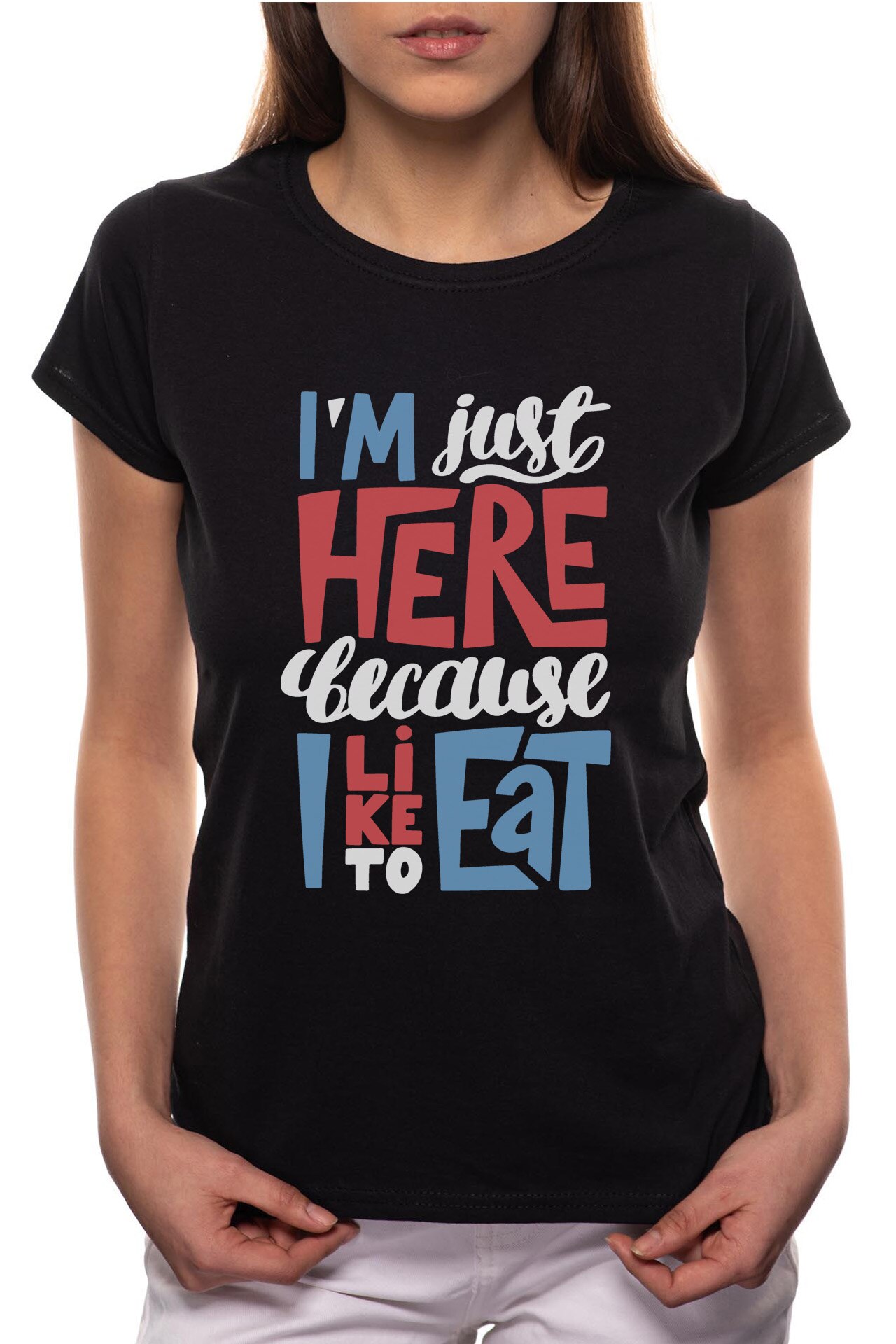 Tricou dama, I Like To Eat, 100% Bumbac, B276, Negru