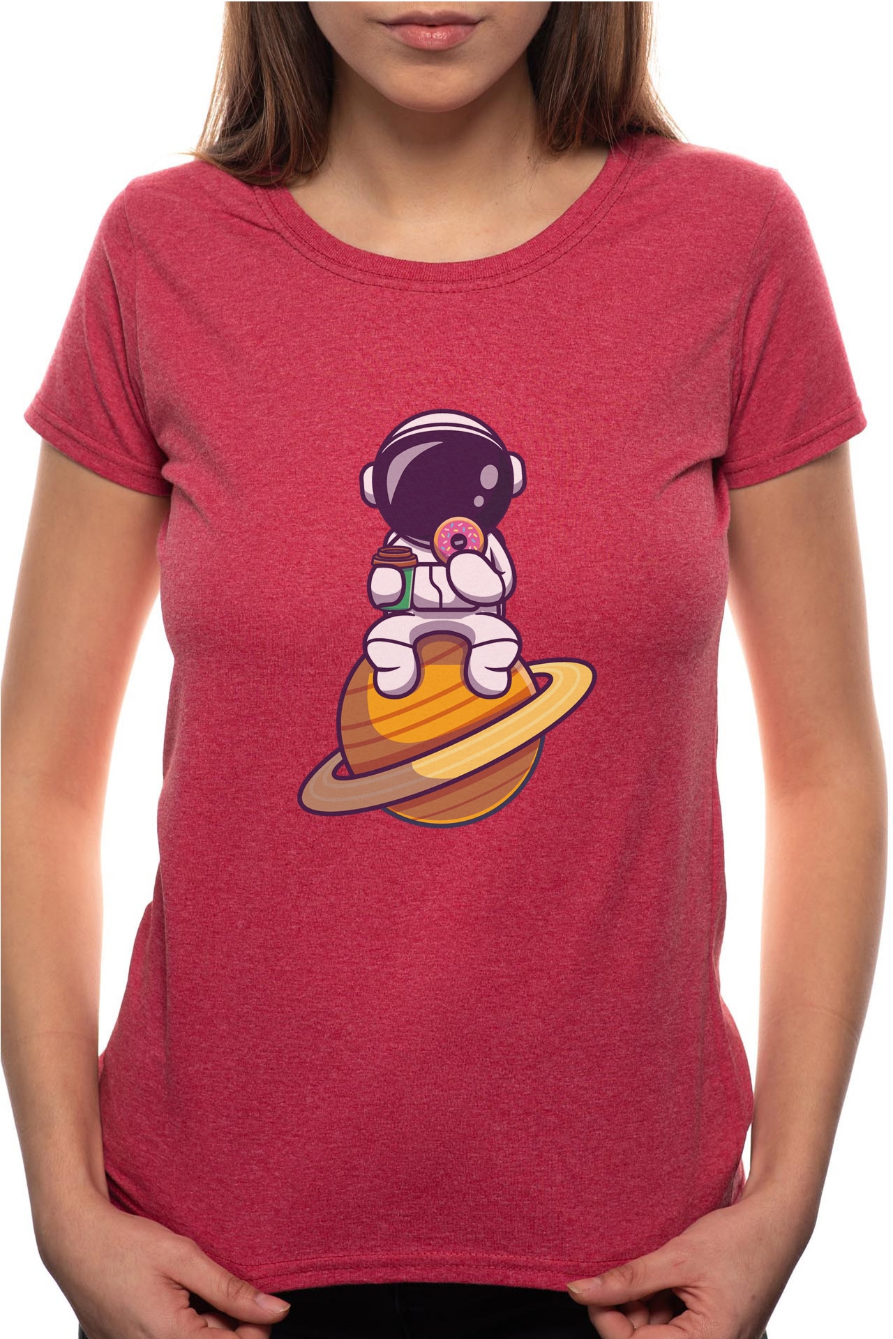 Tricou dama, Doughnut, 100% Bumbac, BR280, Rosu Bordeaux