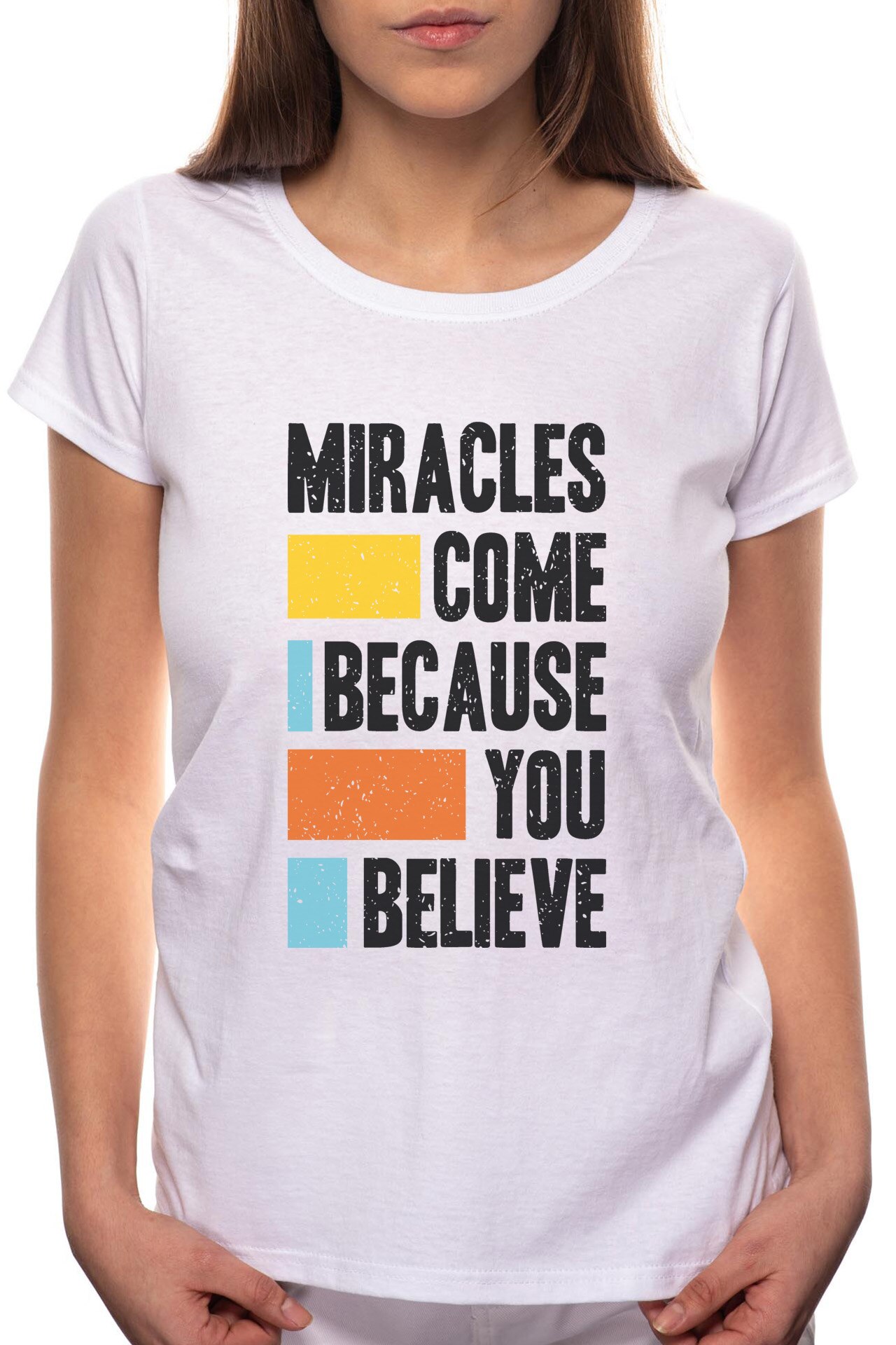 Tricou dama, Believe, 100% Bumbac, W282, Alb