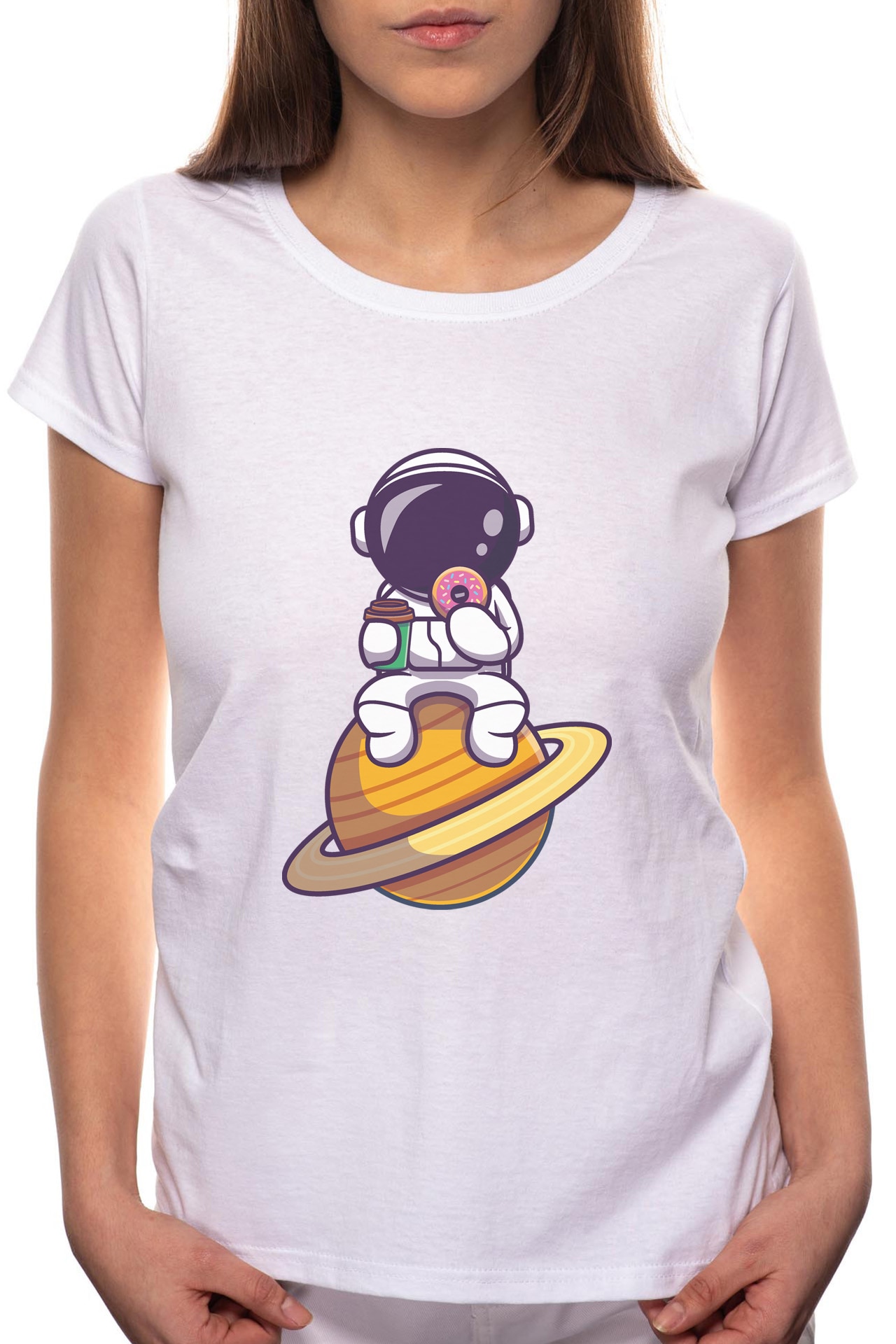 Tricou dama, Doughnut, 100% Bumbac, BR280, Alb