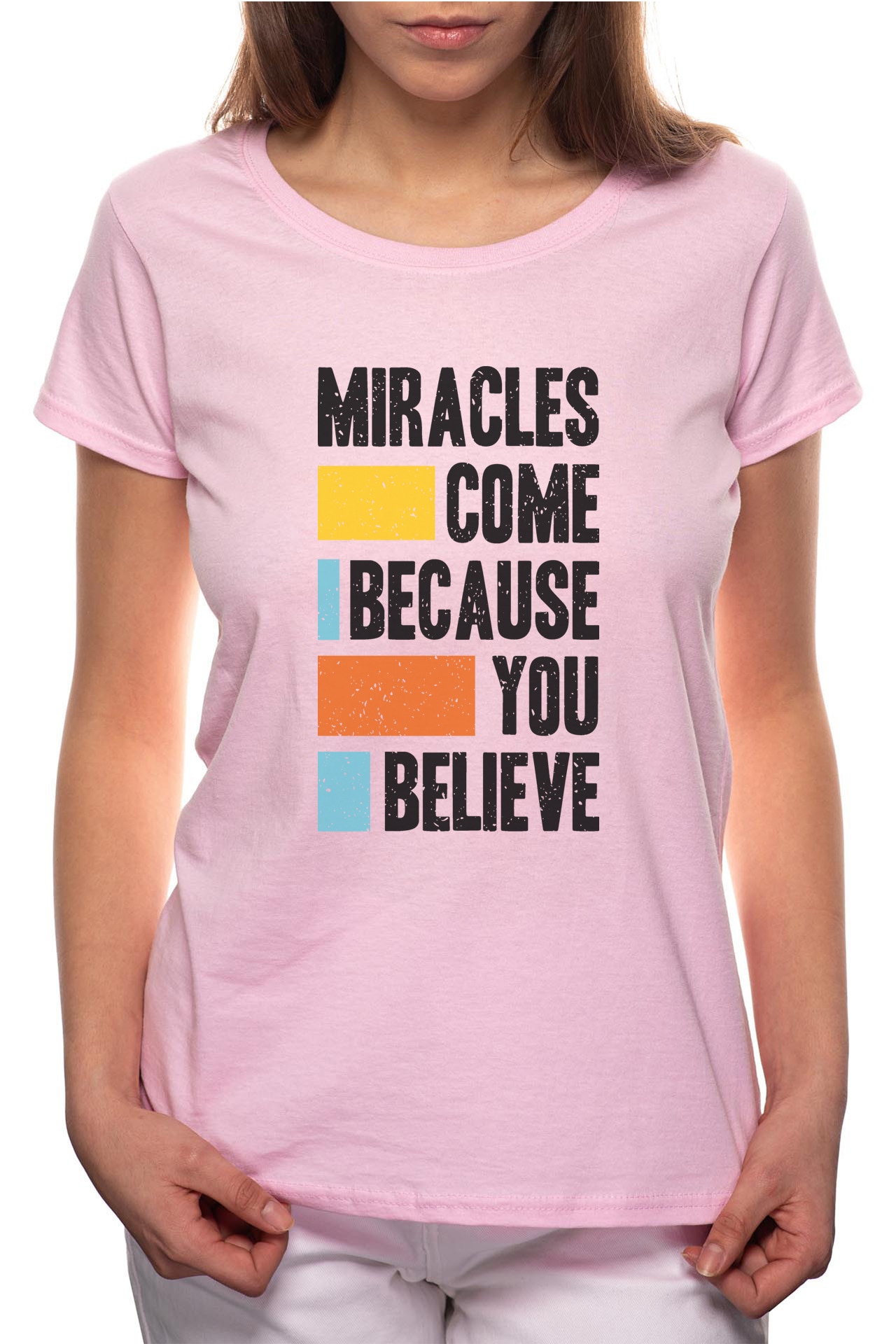 Tricou dama, Believe, 100% Bumbac, W282, Roz